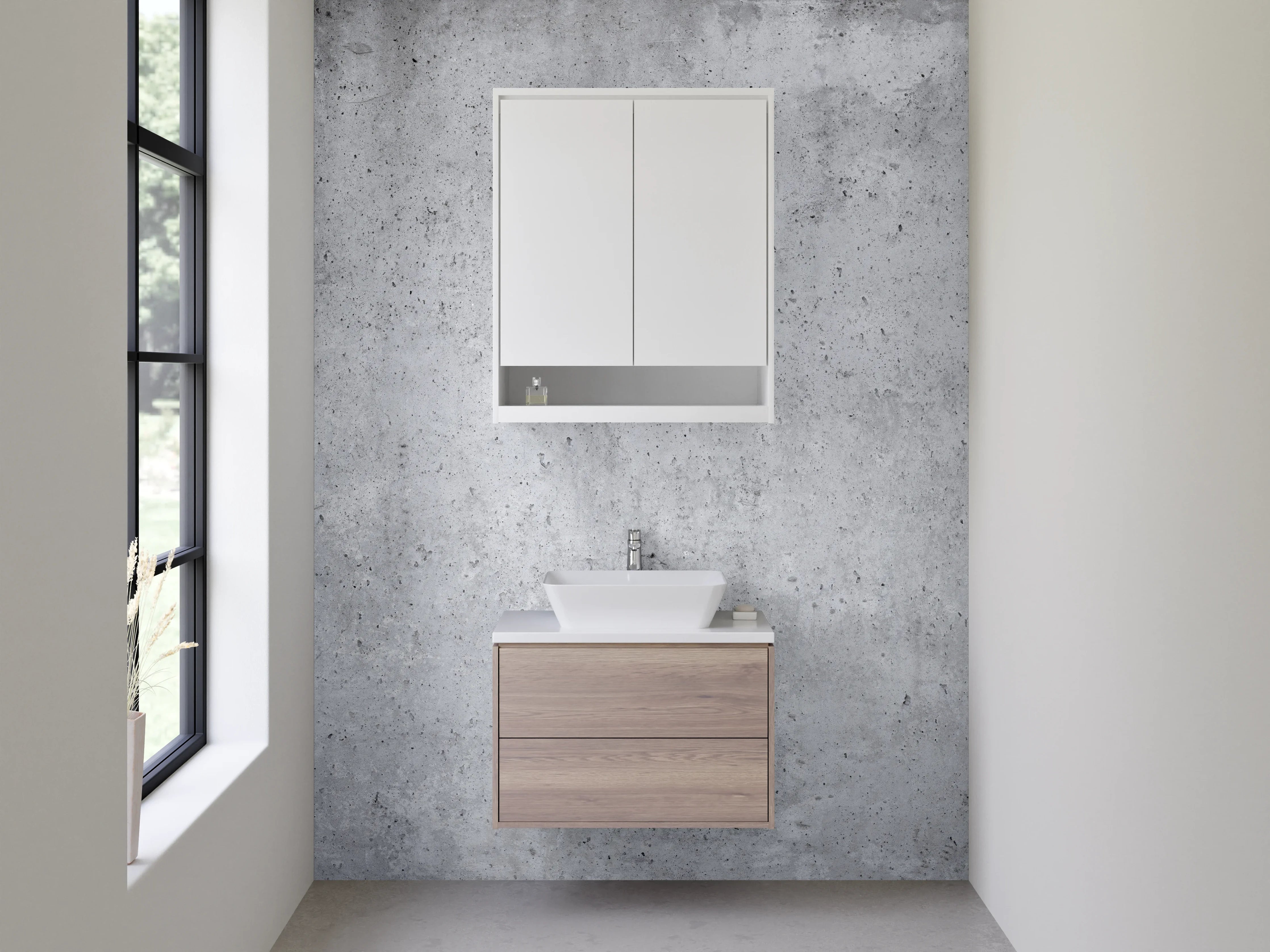 Waschbecken-Rückwand - Grauweißes Wandbild mit Betoncharme