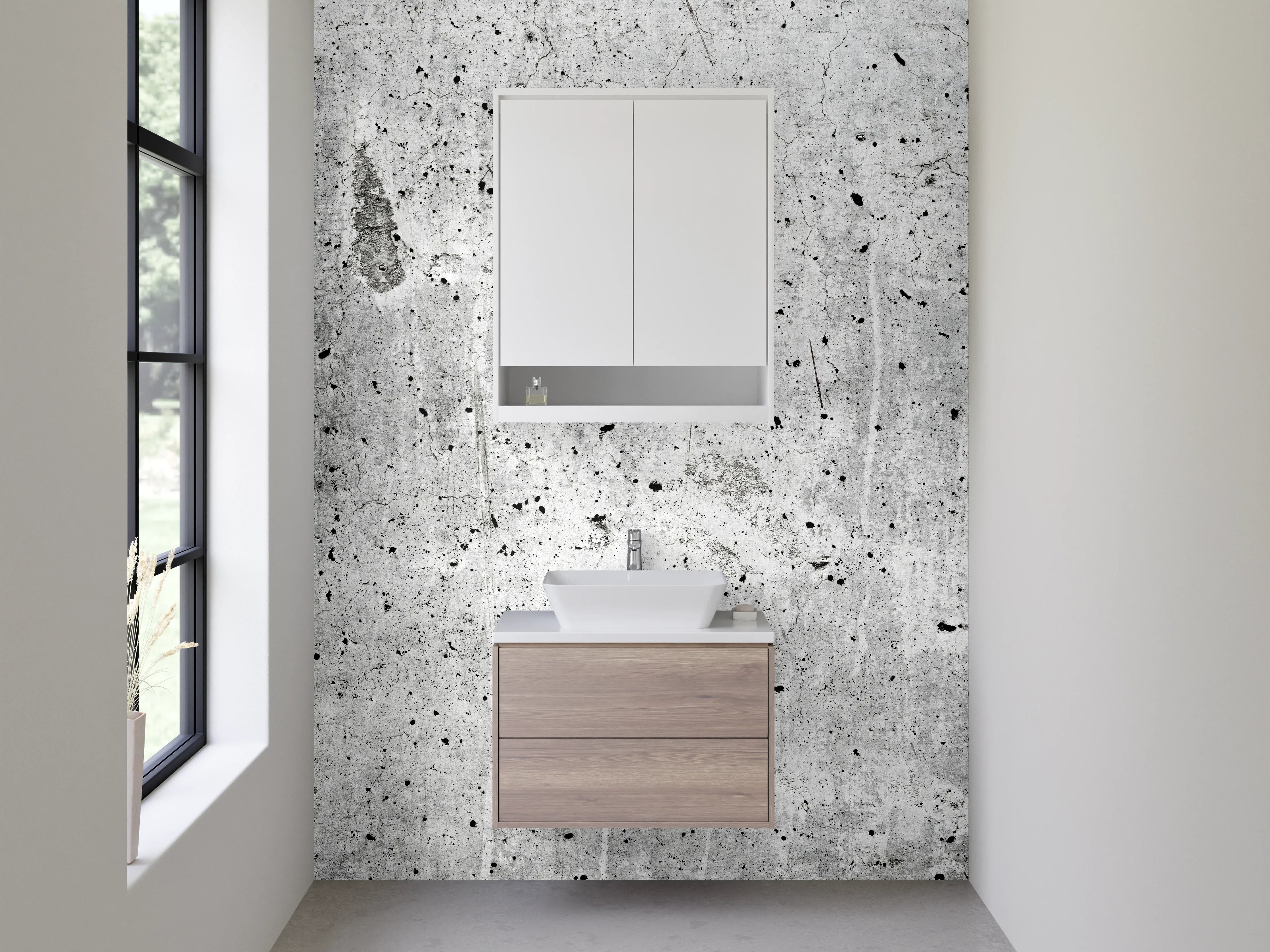 Waschbecken-Rückwand - Grauweißes Zementdesign Wandverkleidung