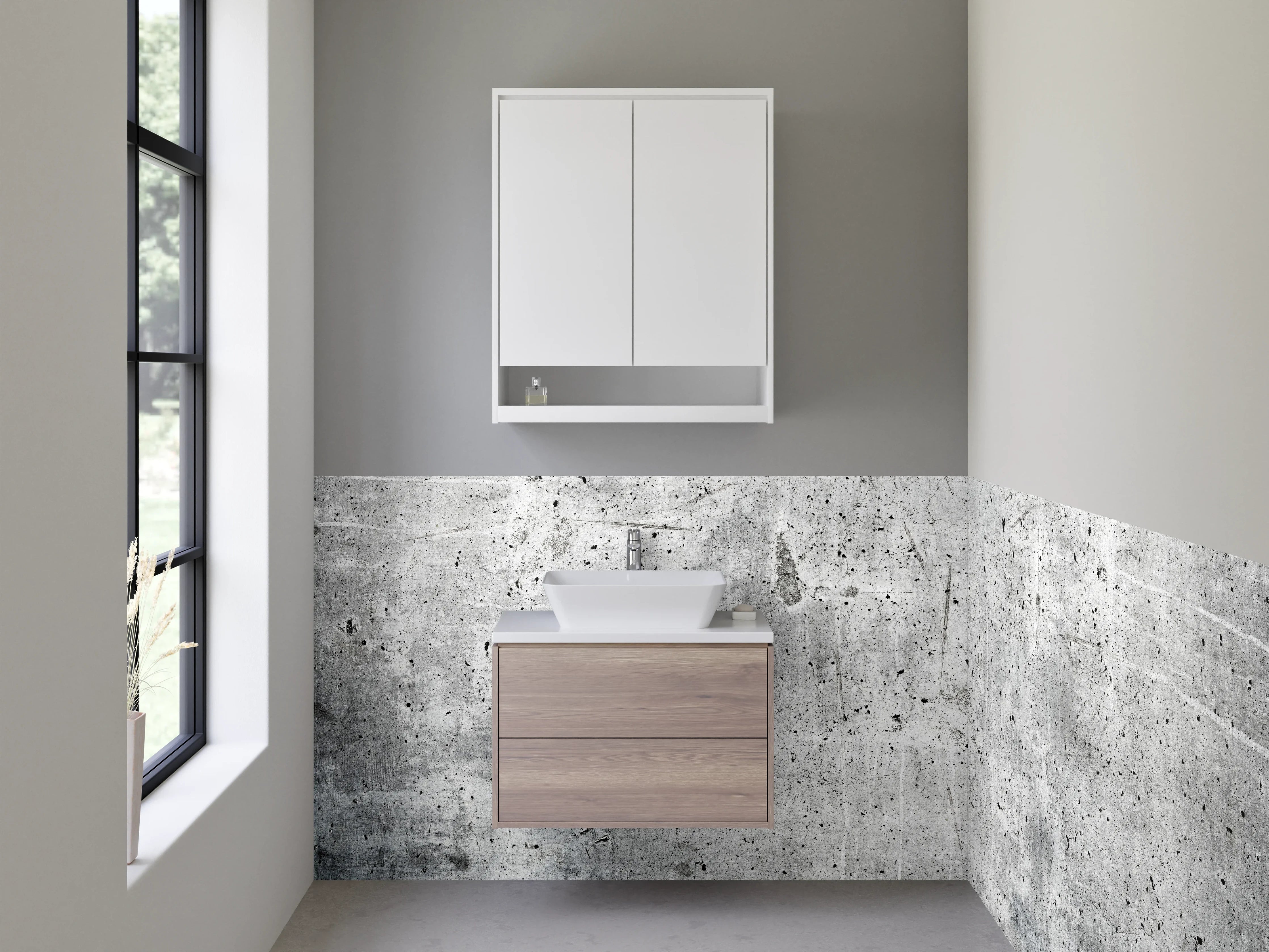 Waschbecken-Rückwand - Grauweißes Zementdesign Wandverkleidung