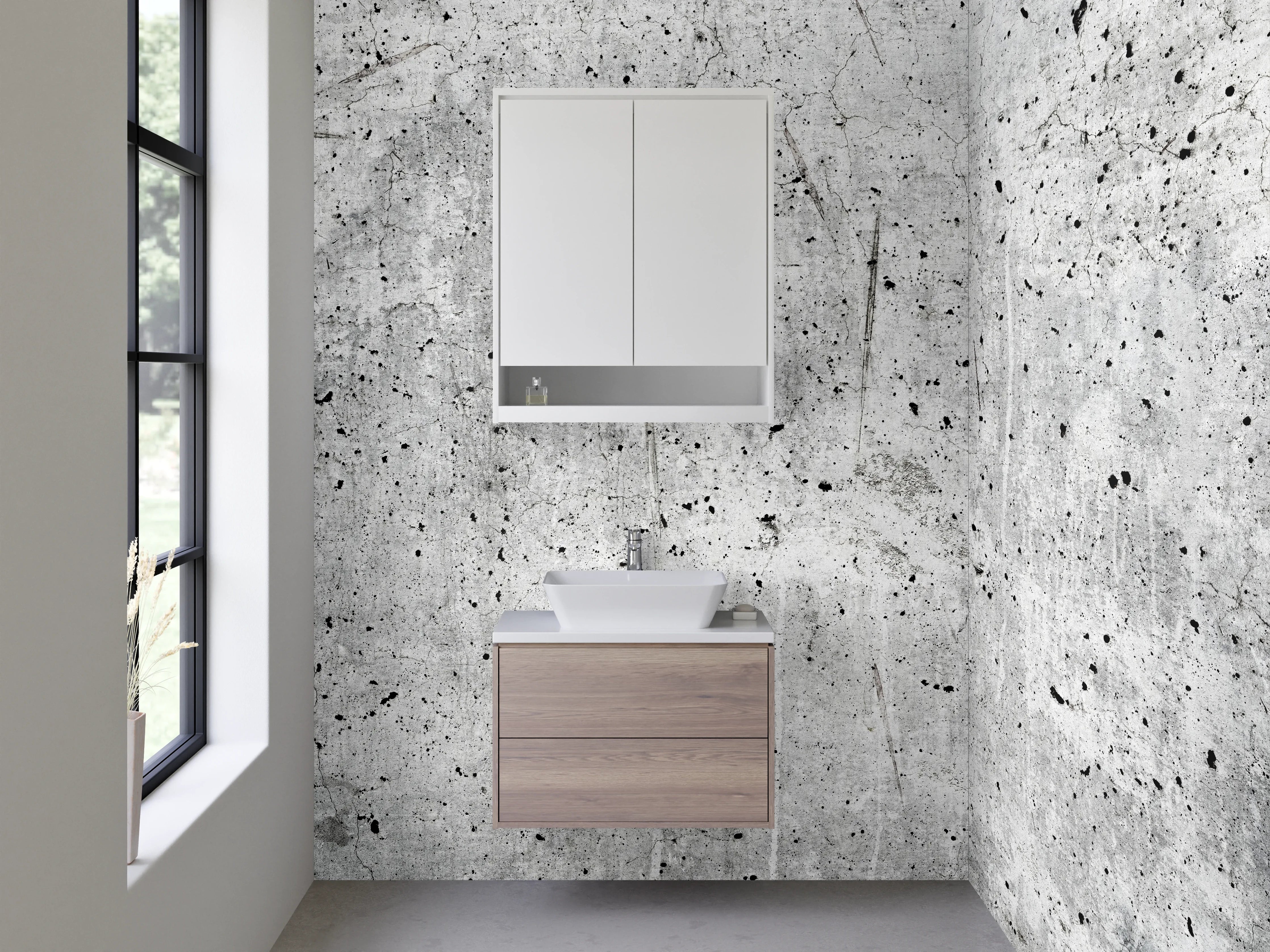Waschbecken-Rückwand - Grauweißes Zementdesign Wandverkleidung