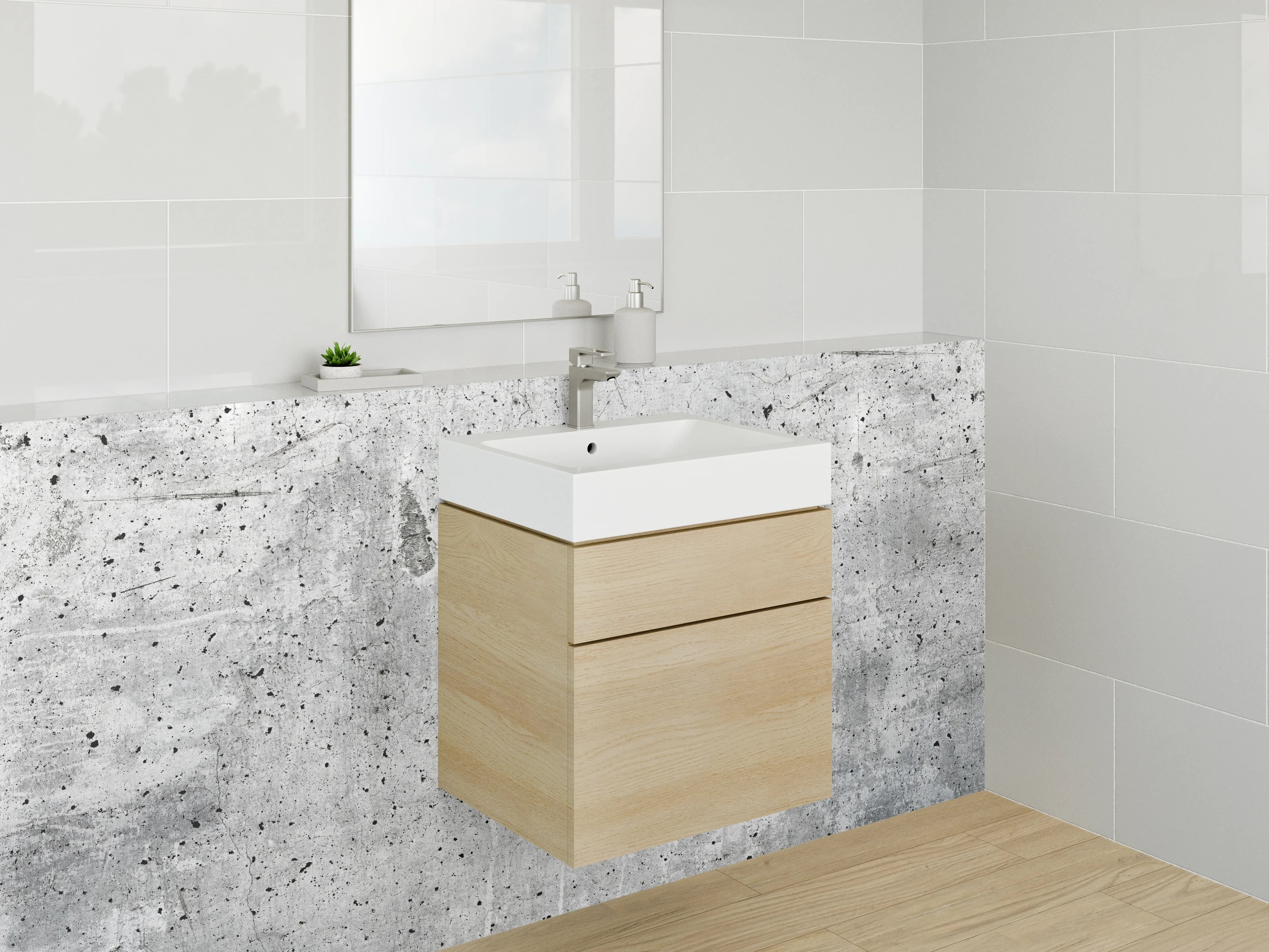 Waschbecken-Rückwand - Grauweißes Zementdesign Wandverkleidung
