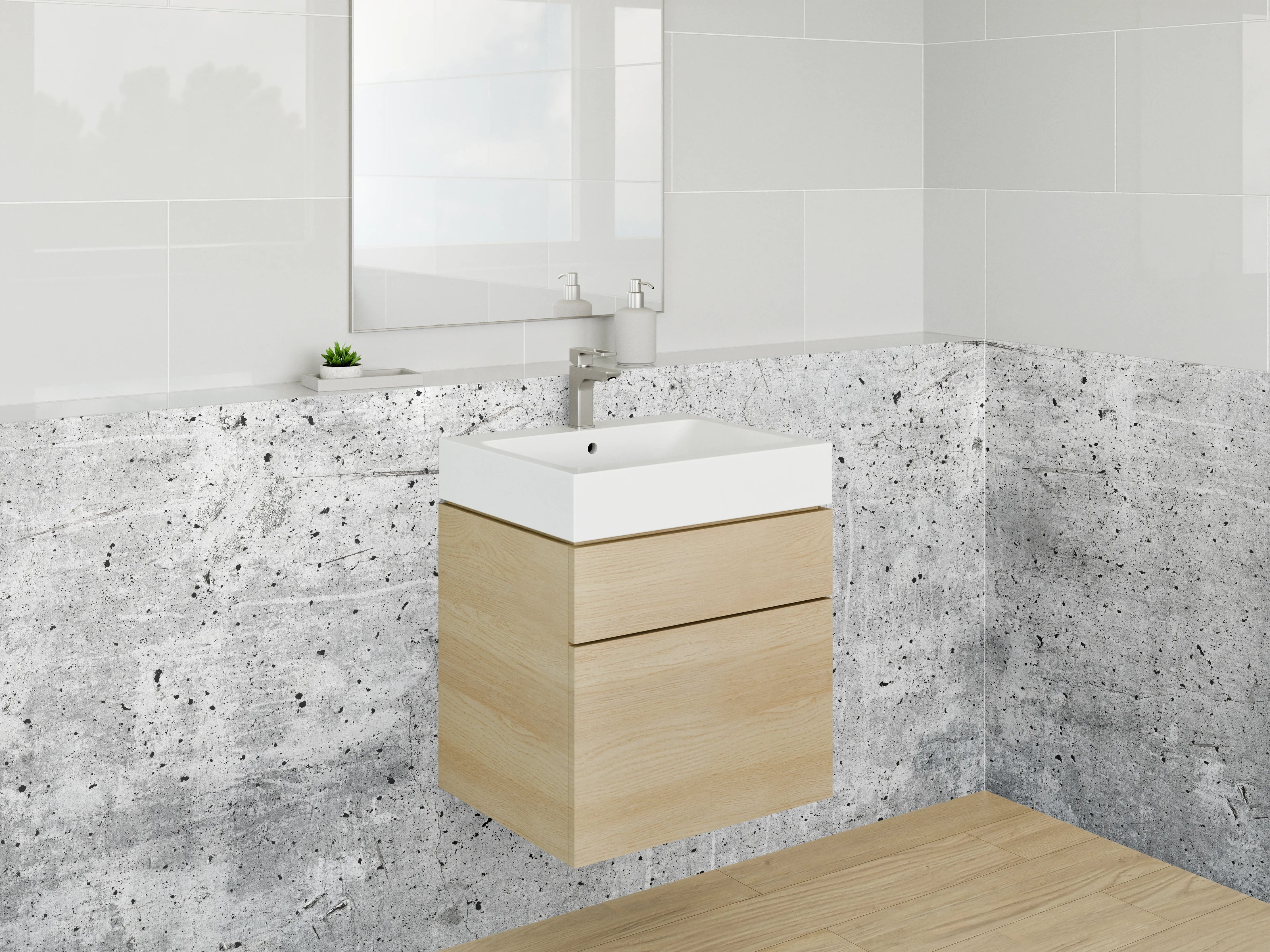 Waschbecken-Rückwand - Grauweißes Zementdesign Wandverkleidung