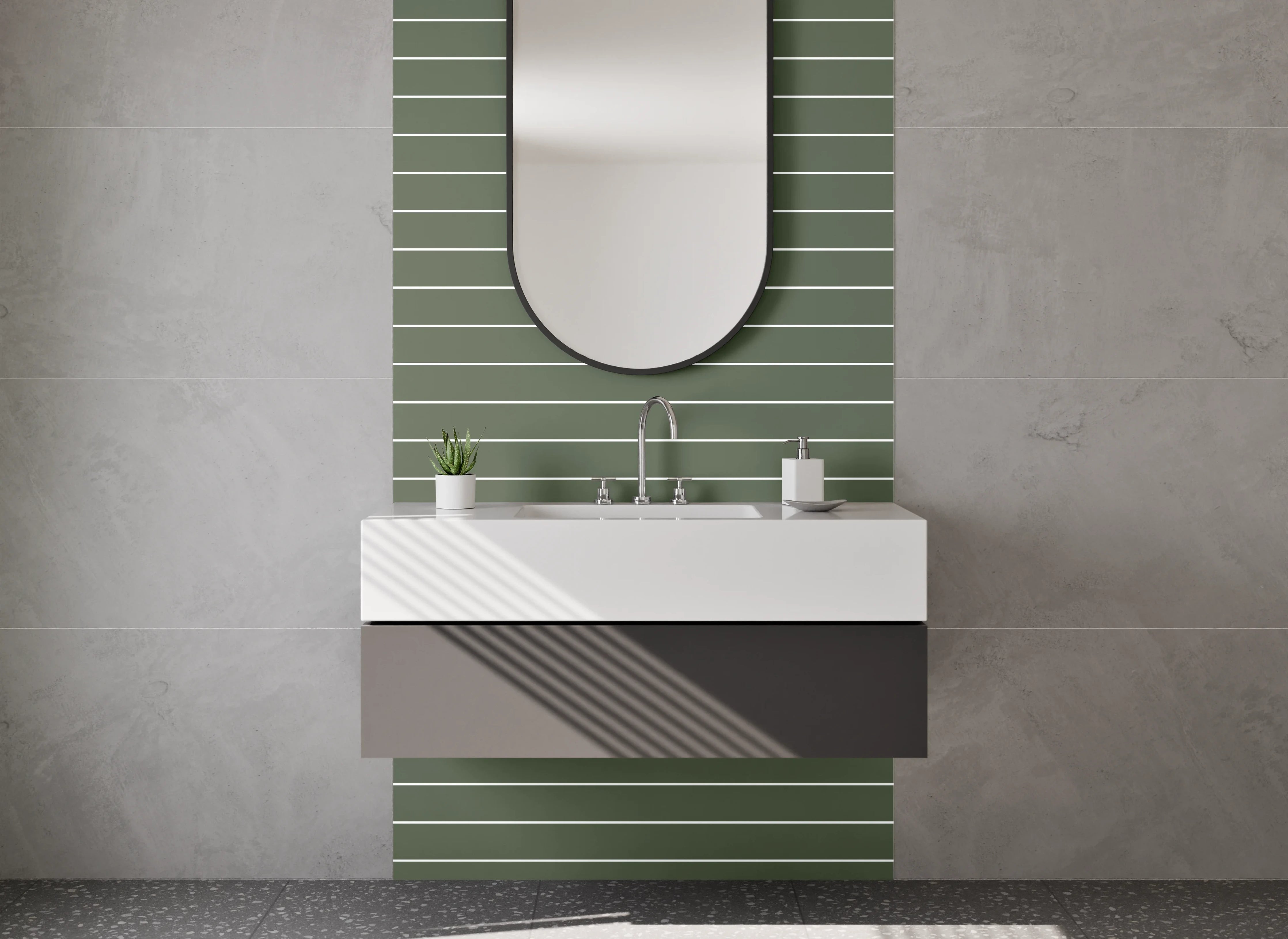 Waschbecken-Rückwand - Grün gestreiftes Linienmuster modern