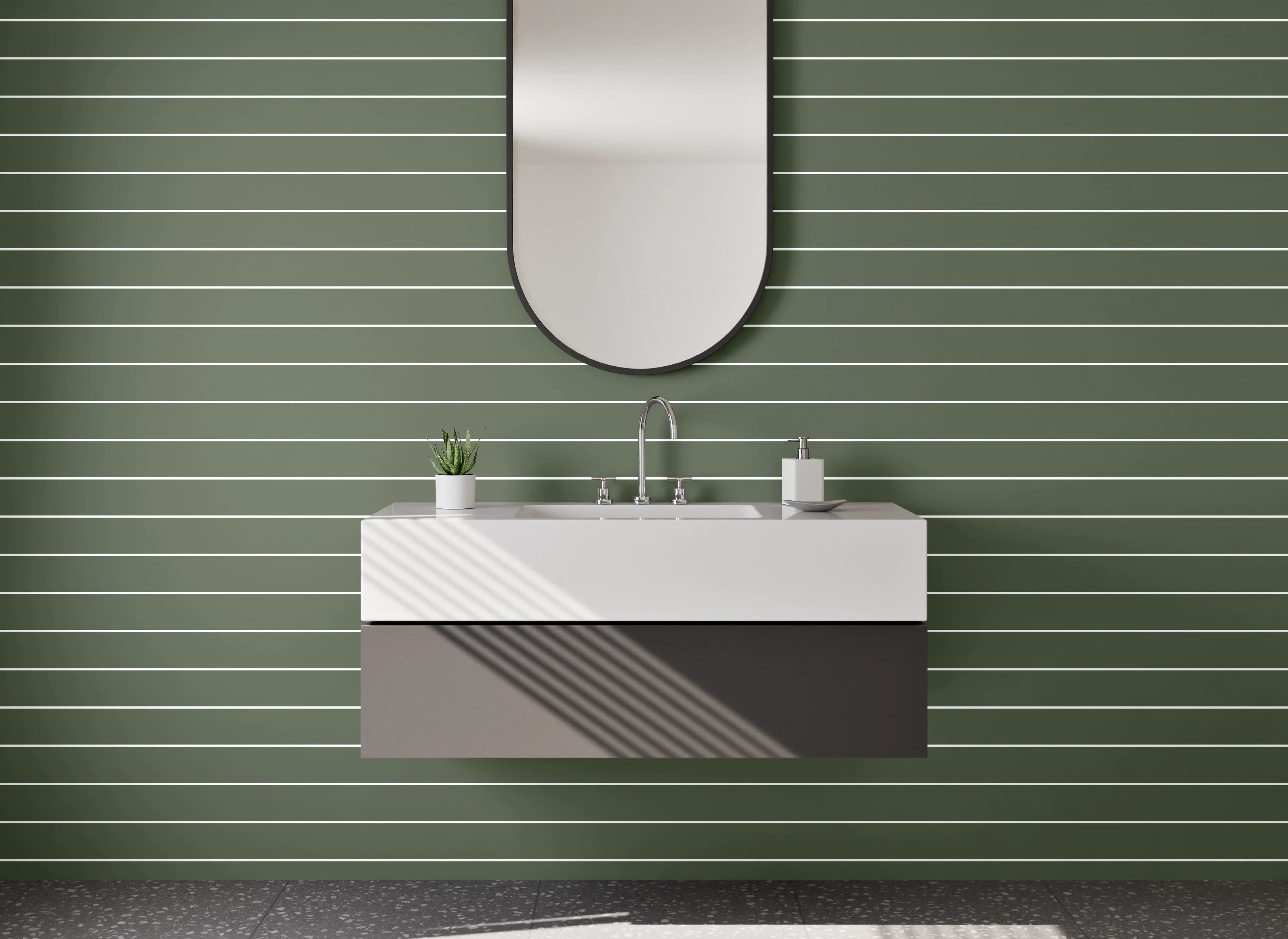 Waschbecken-Rückwand - Grün gestreiftes Linienmuster modern
