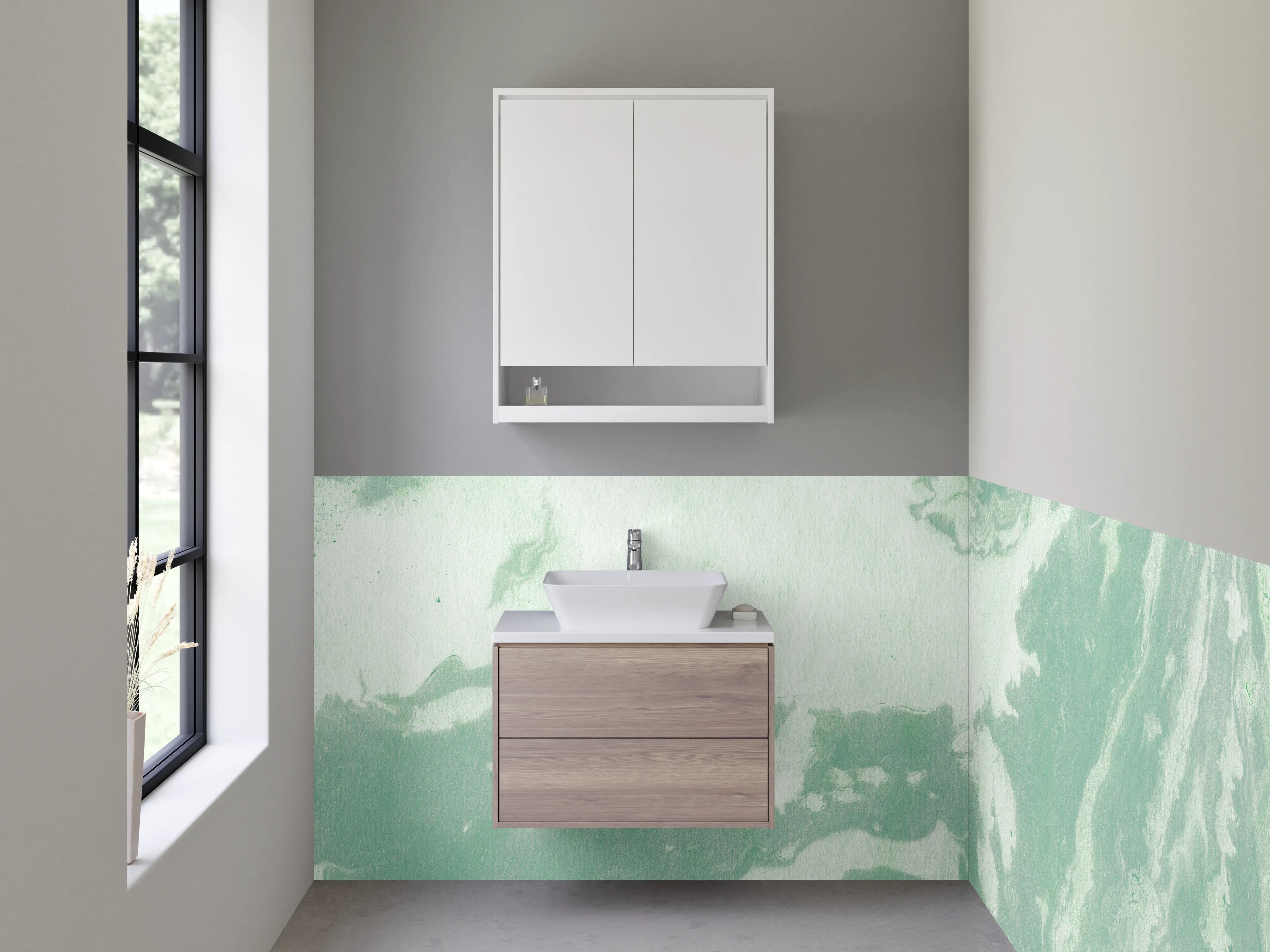 Waschbecken-Rückwand - Grün-weißer Marmor Look modern