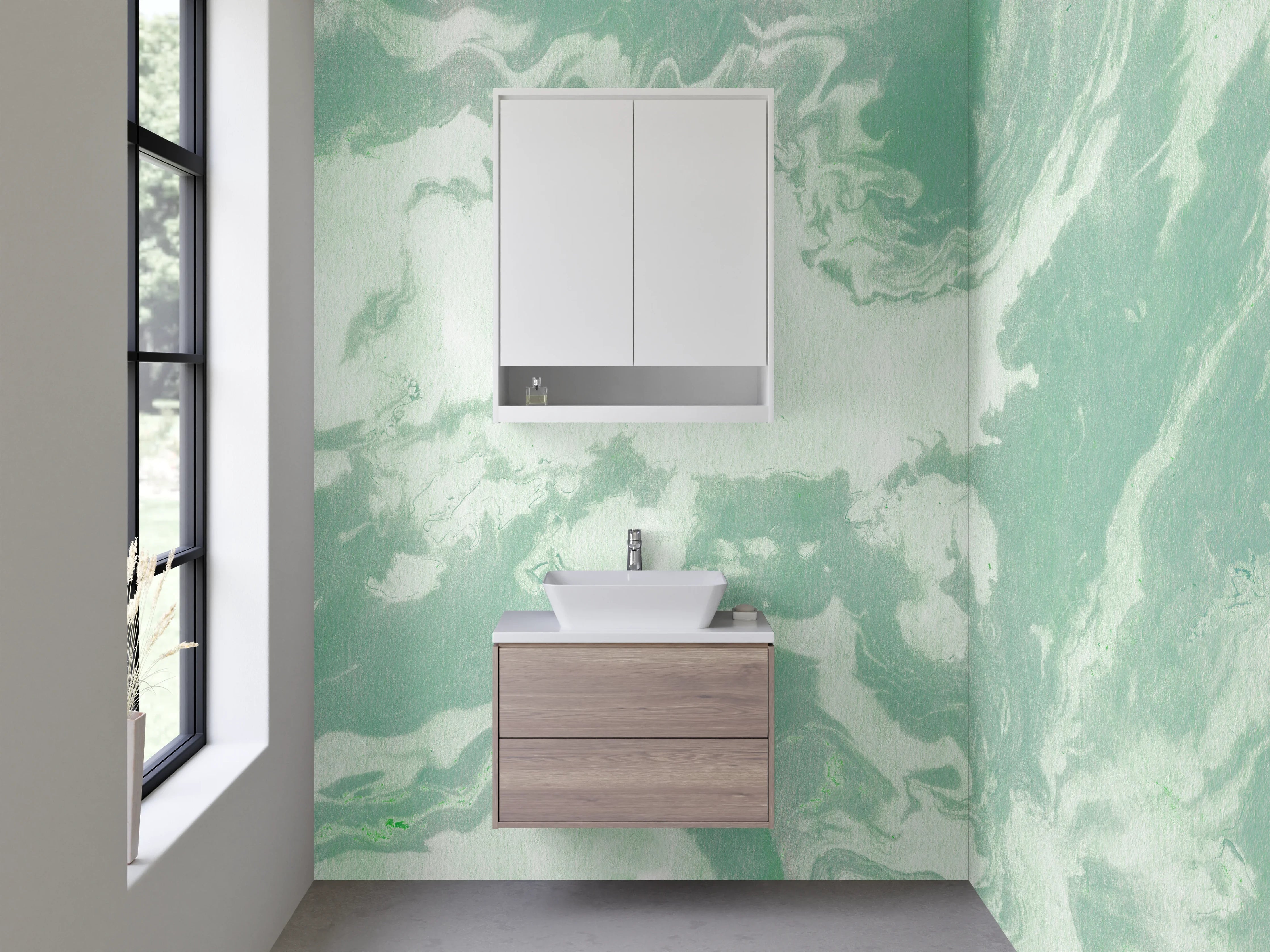 Waschbecken-Rückwand - Grün-weißer Marmor Look modern