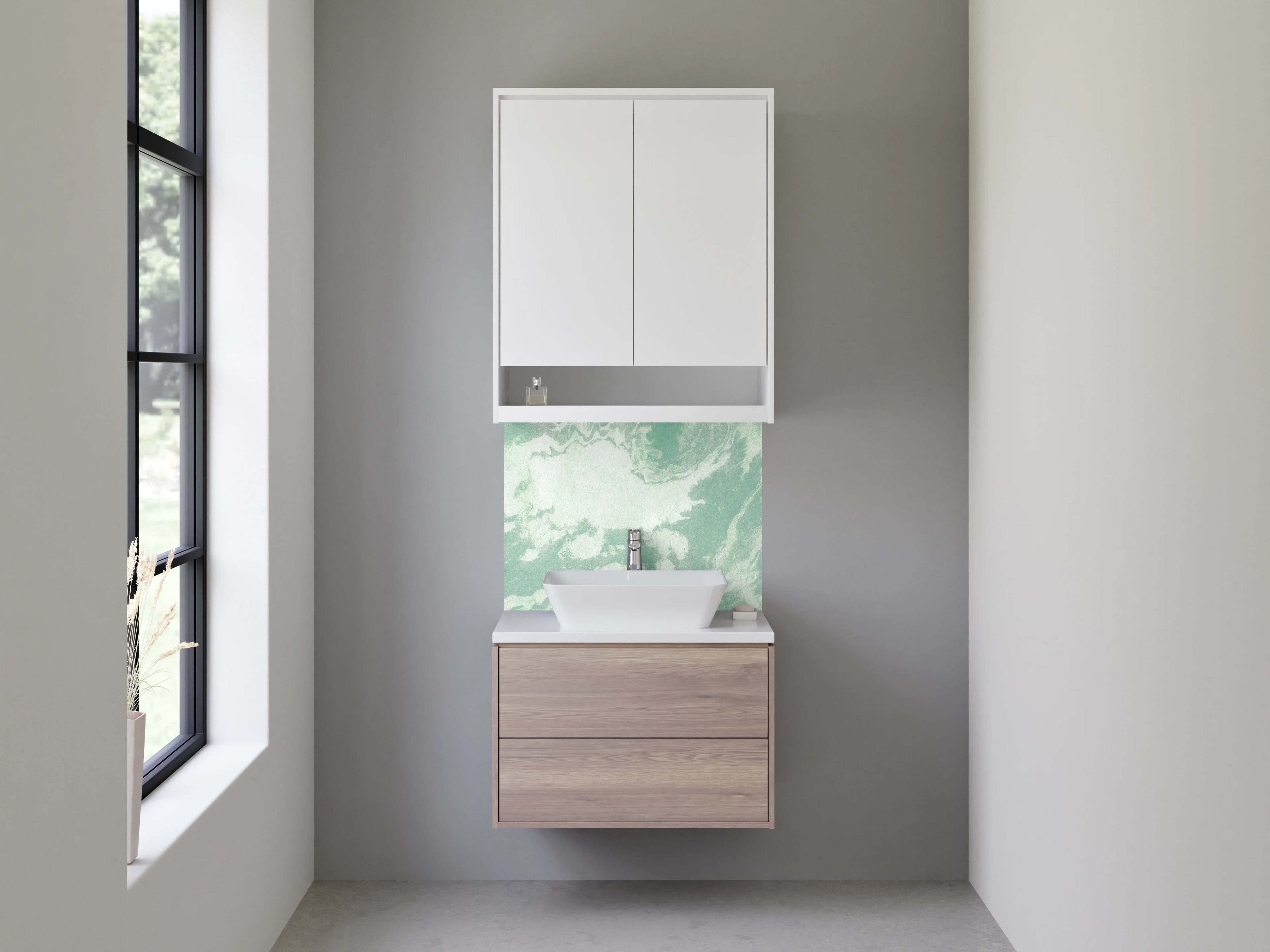Waschbecken-Rückwand - Grün-weißer Marmor Look modern