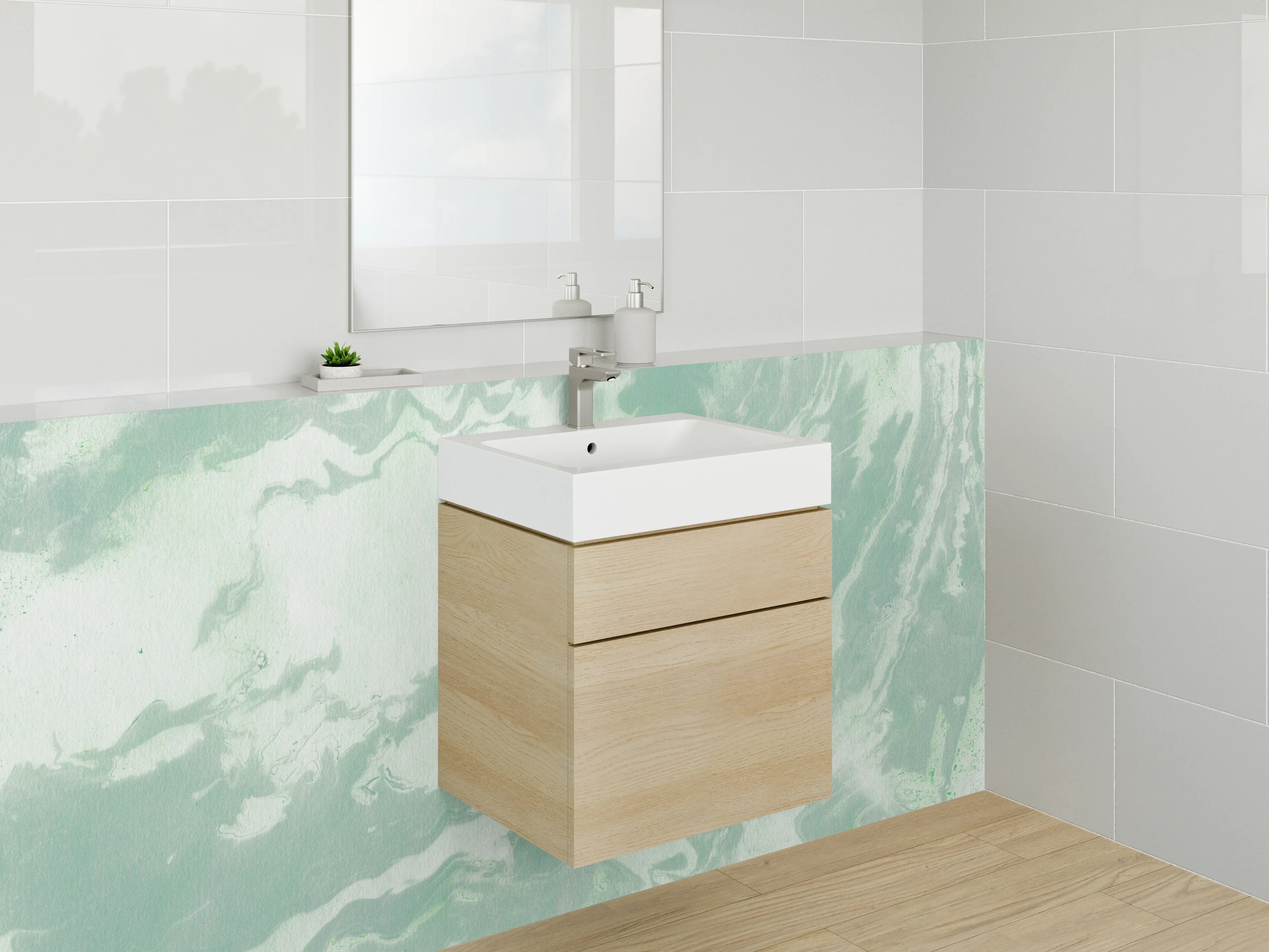 Waschbecken-Rückwand - Grün-weißer Marmor Look modern