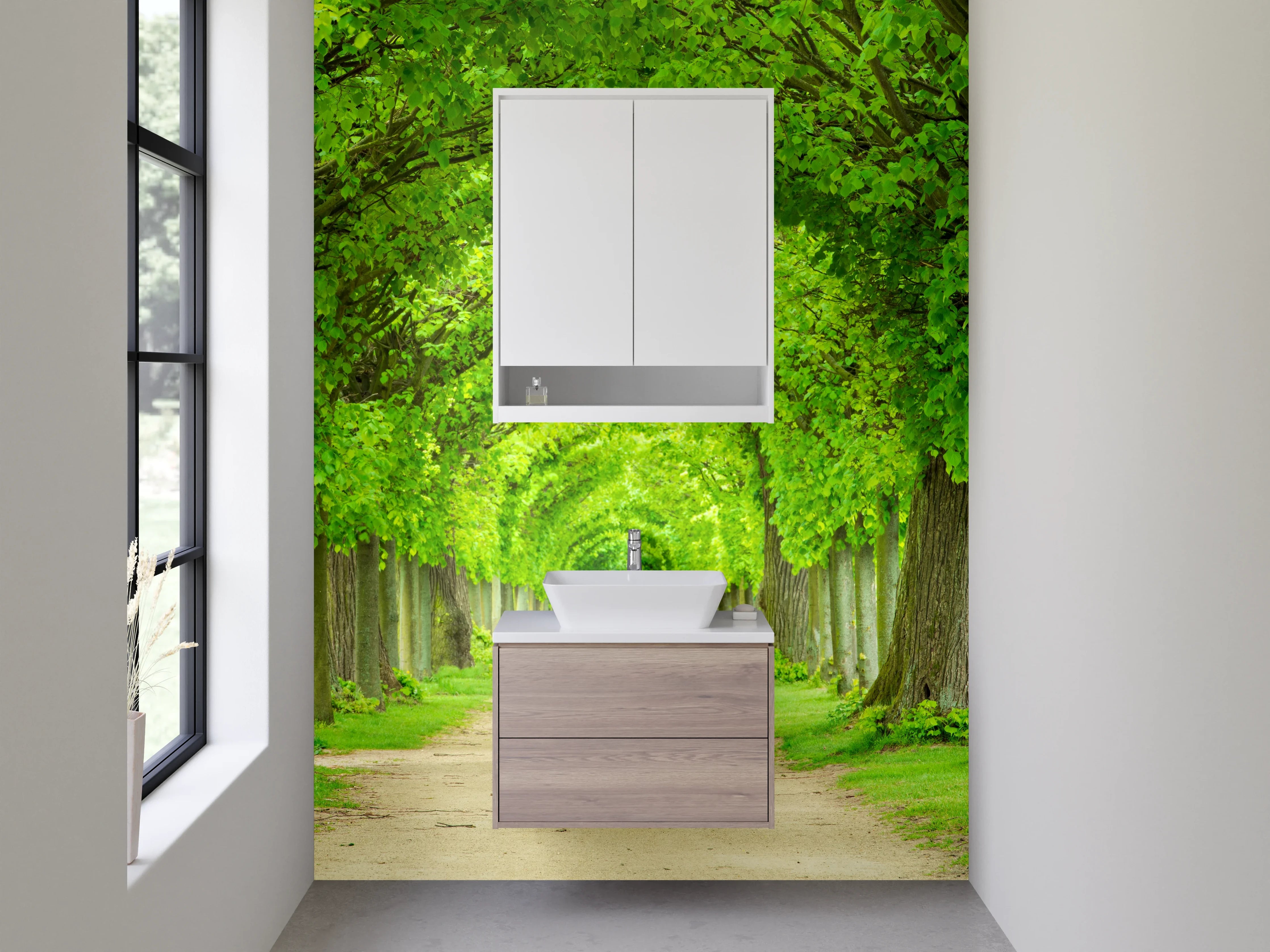 Waschbecken-Rückwand - Grüne Baumallee Naturmotiv