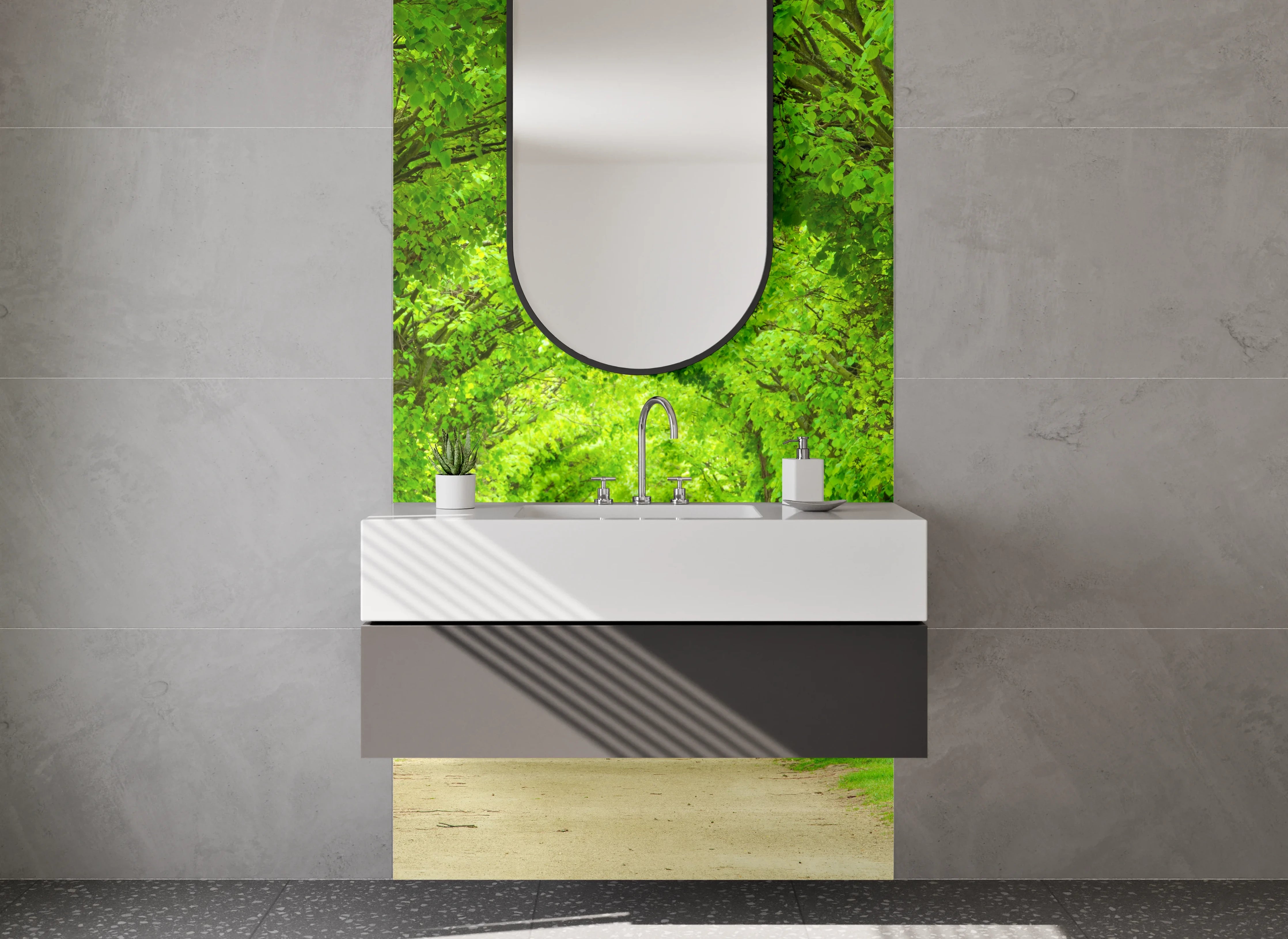 Waschbecken-Rückwand - Grüne Baumallee Naturmotiv