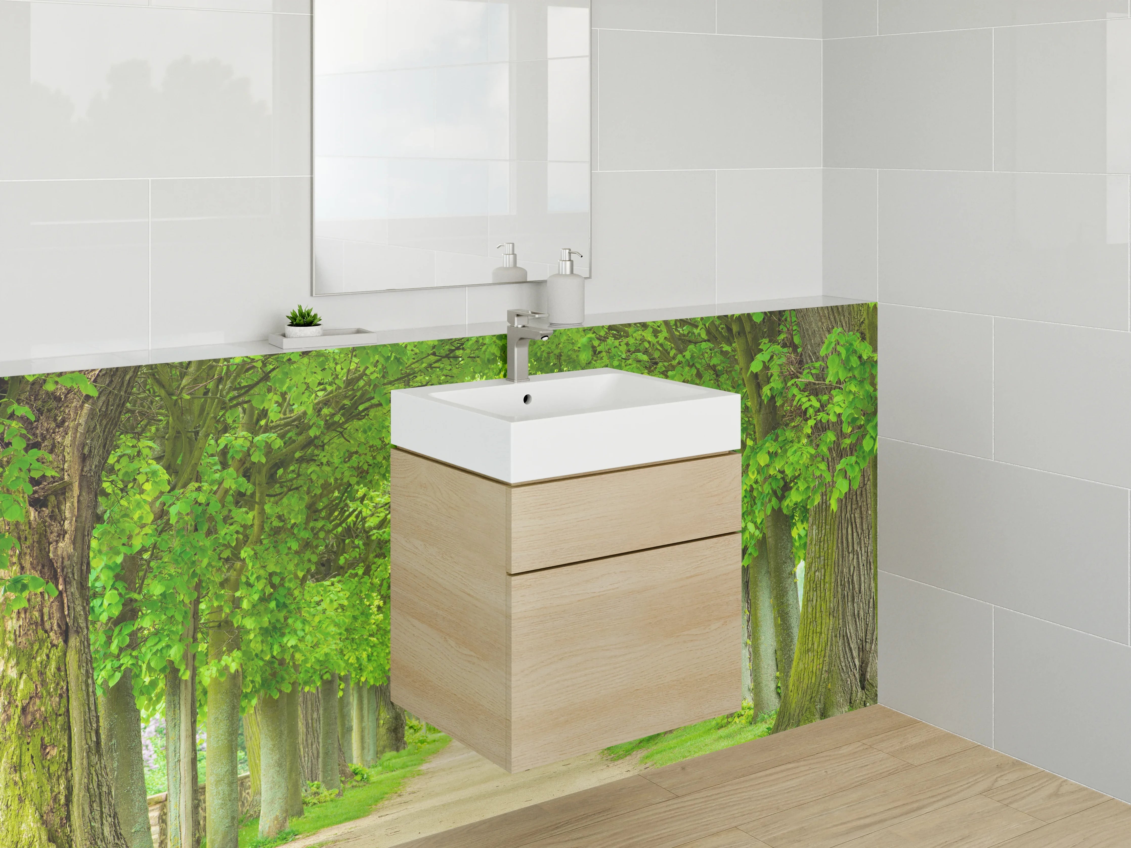 Waschbecken-Rückwand - Grüne Baumallee Naturmotiv