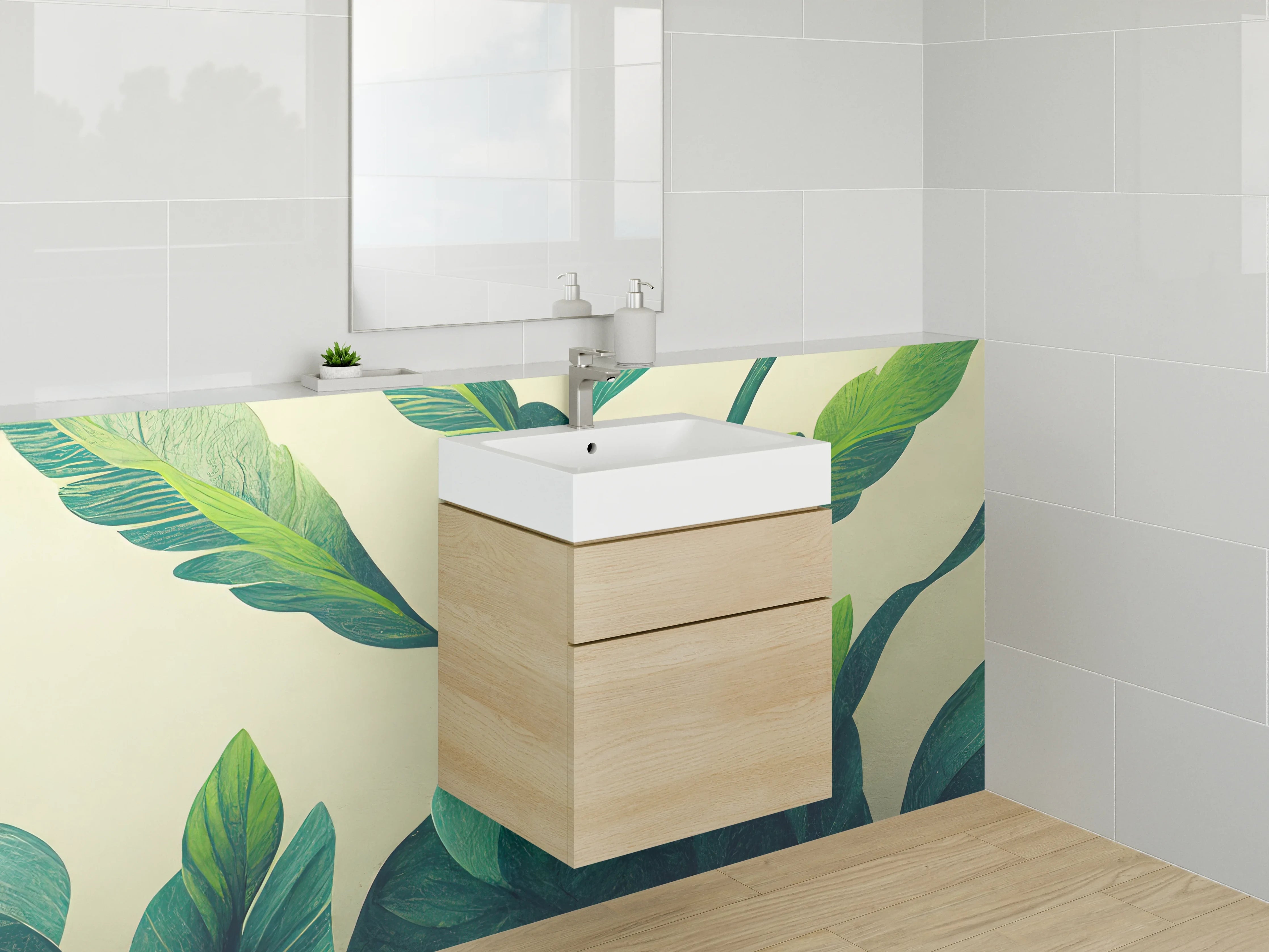 Waschbecken-Rückwand - Grüne Blätter Illustration Natur Design