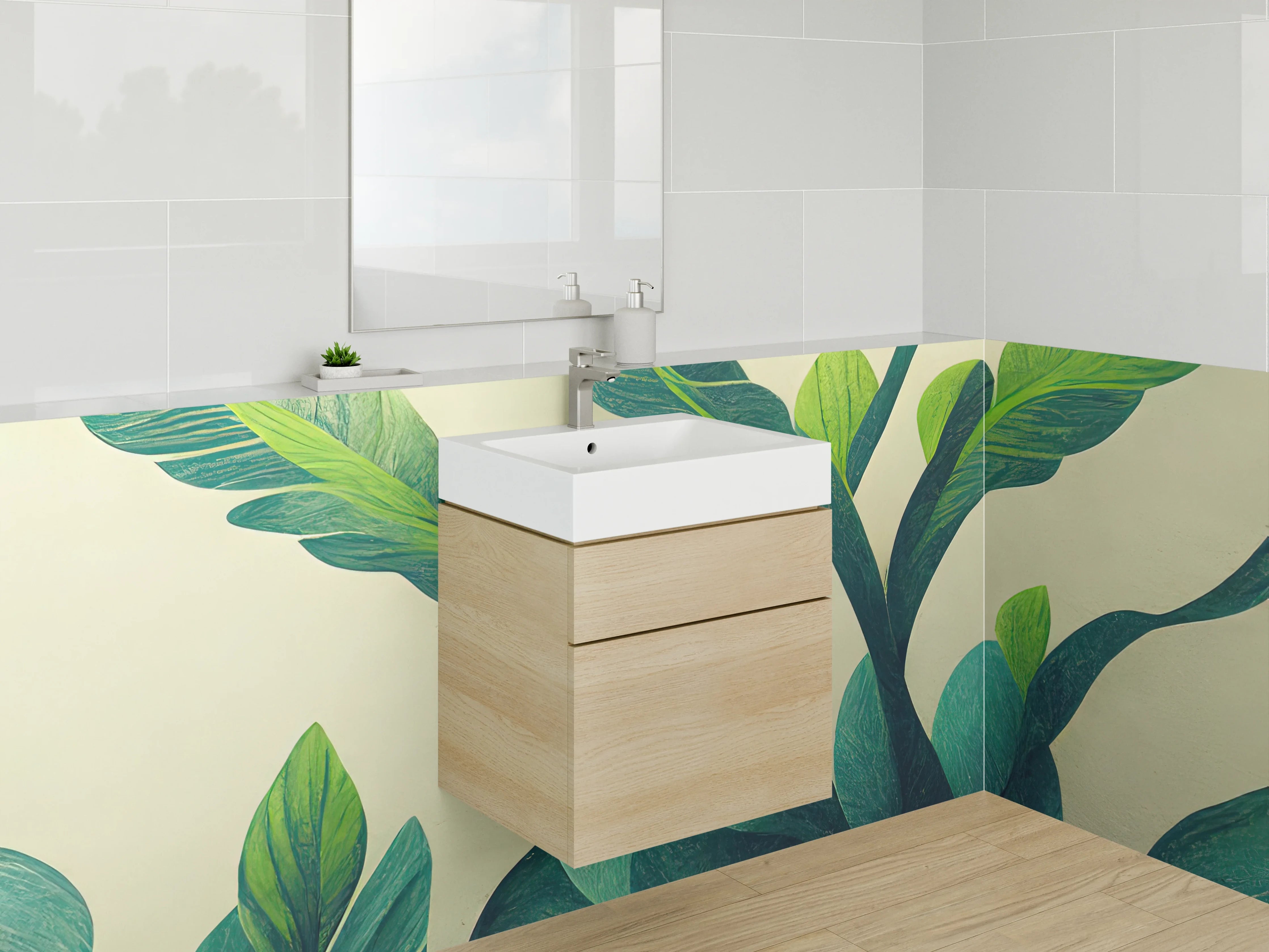 Waschbecken-Rückwand - Grüne Blätter Illustration Natur Design