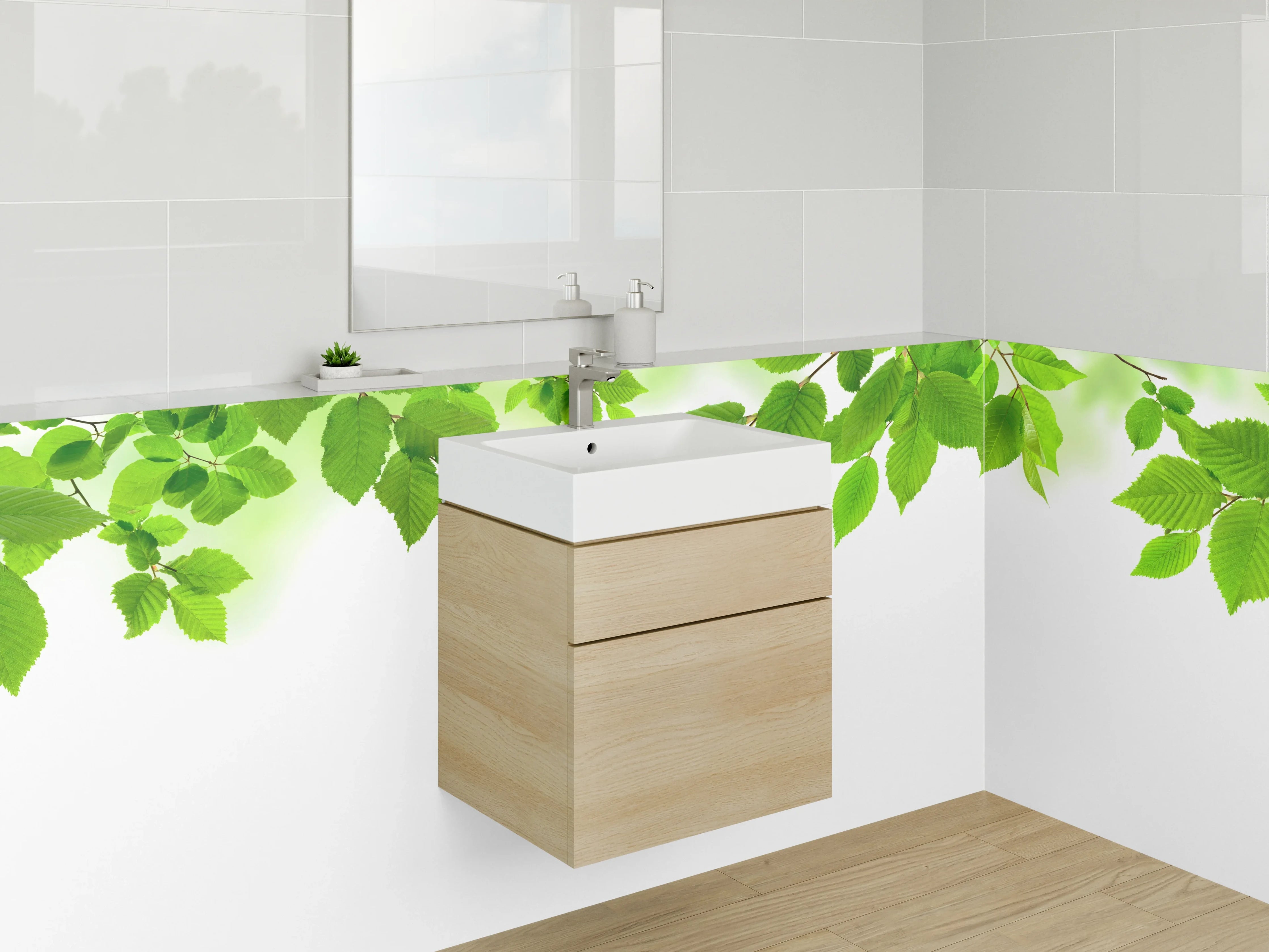 Waschbecken-Rückwand - Grüne Blätter Natur Design