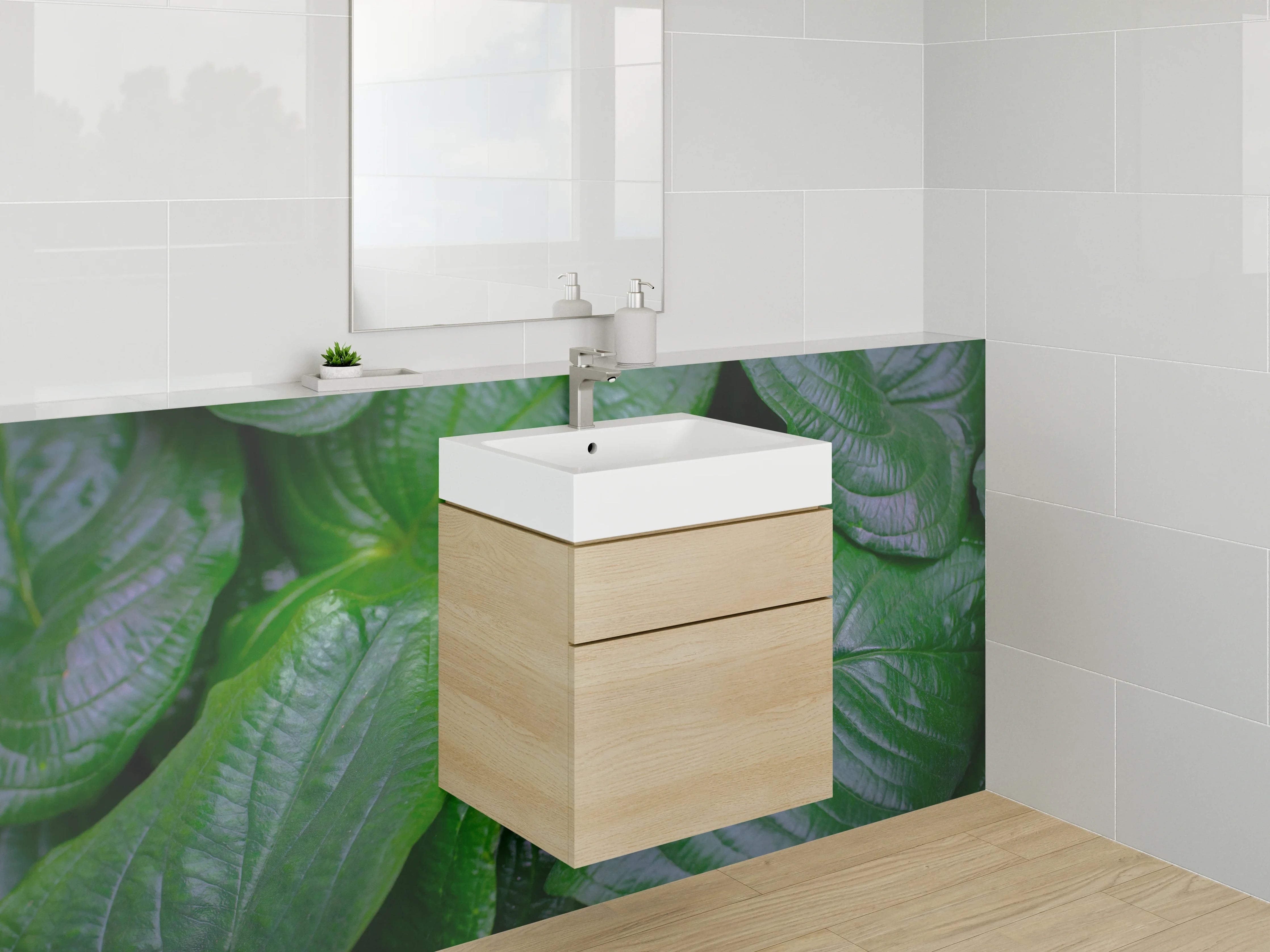 Waschbecken-Rückwand - Grüne Blätter Struktur Natur-Optik