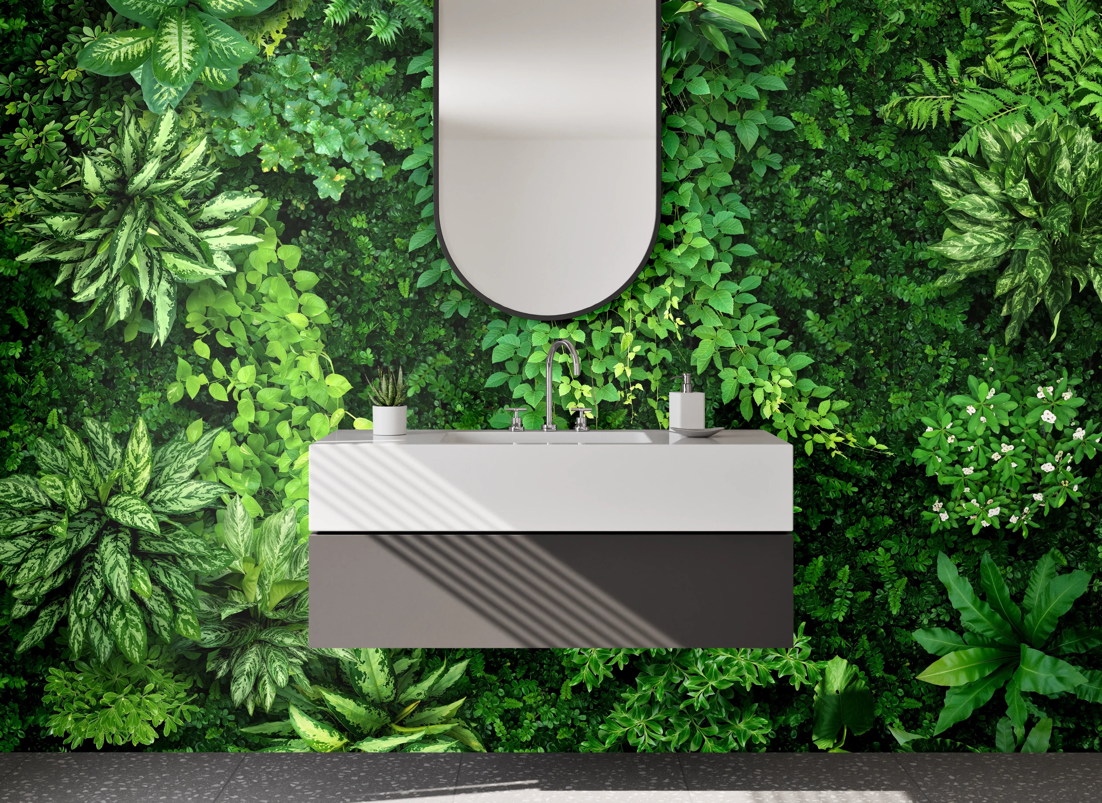 Waschbecken-Rückwand - Grüne Dschungel Pflanzen Wanddekor