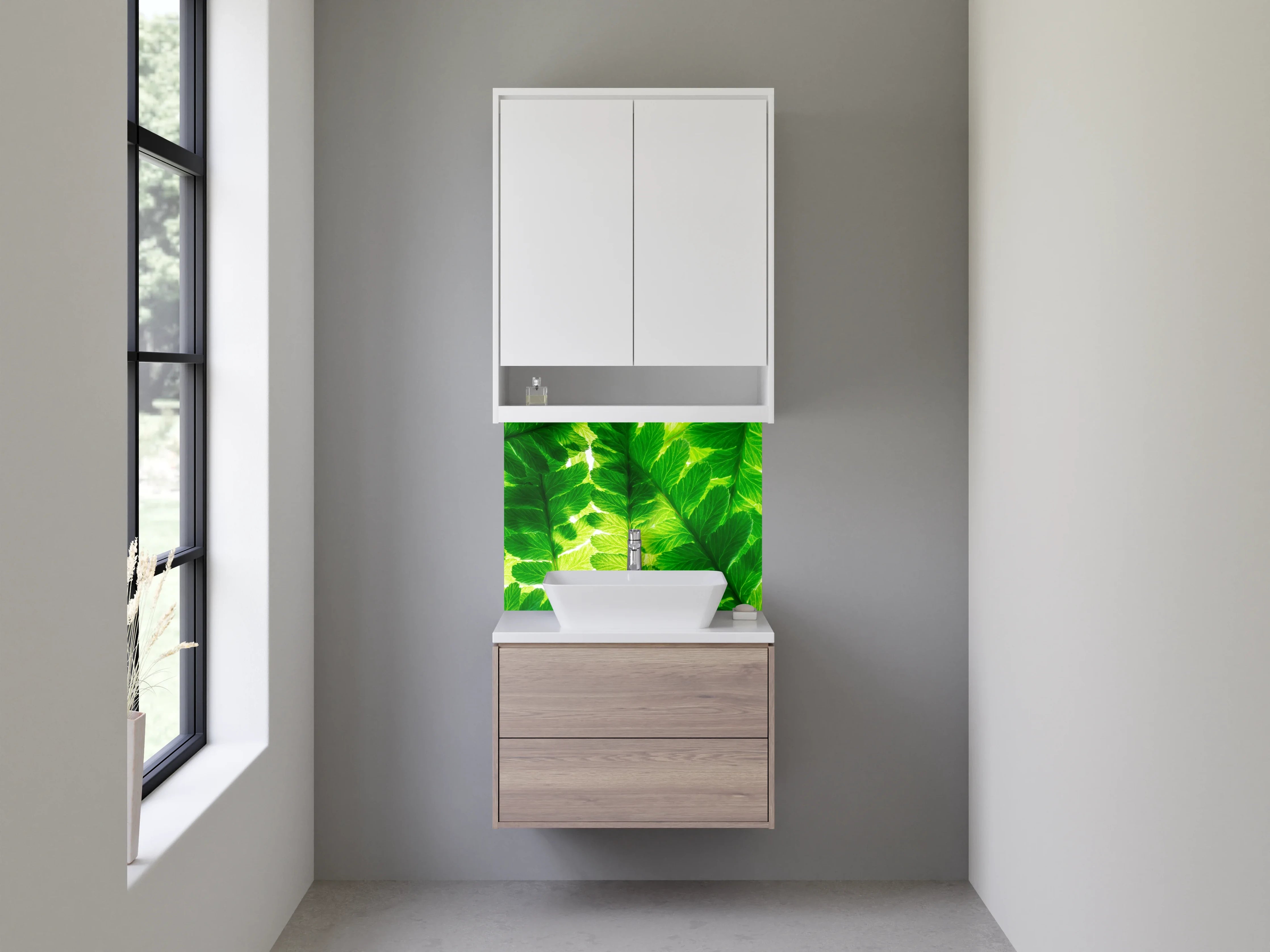 Waschbecken-Rückwand - Grüne Farnblätter Makro Struktur