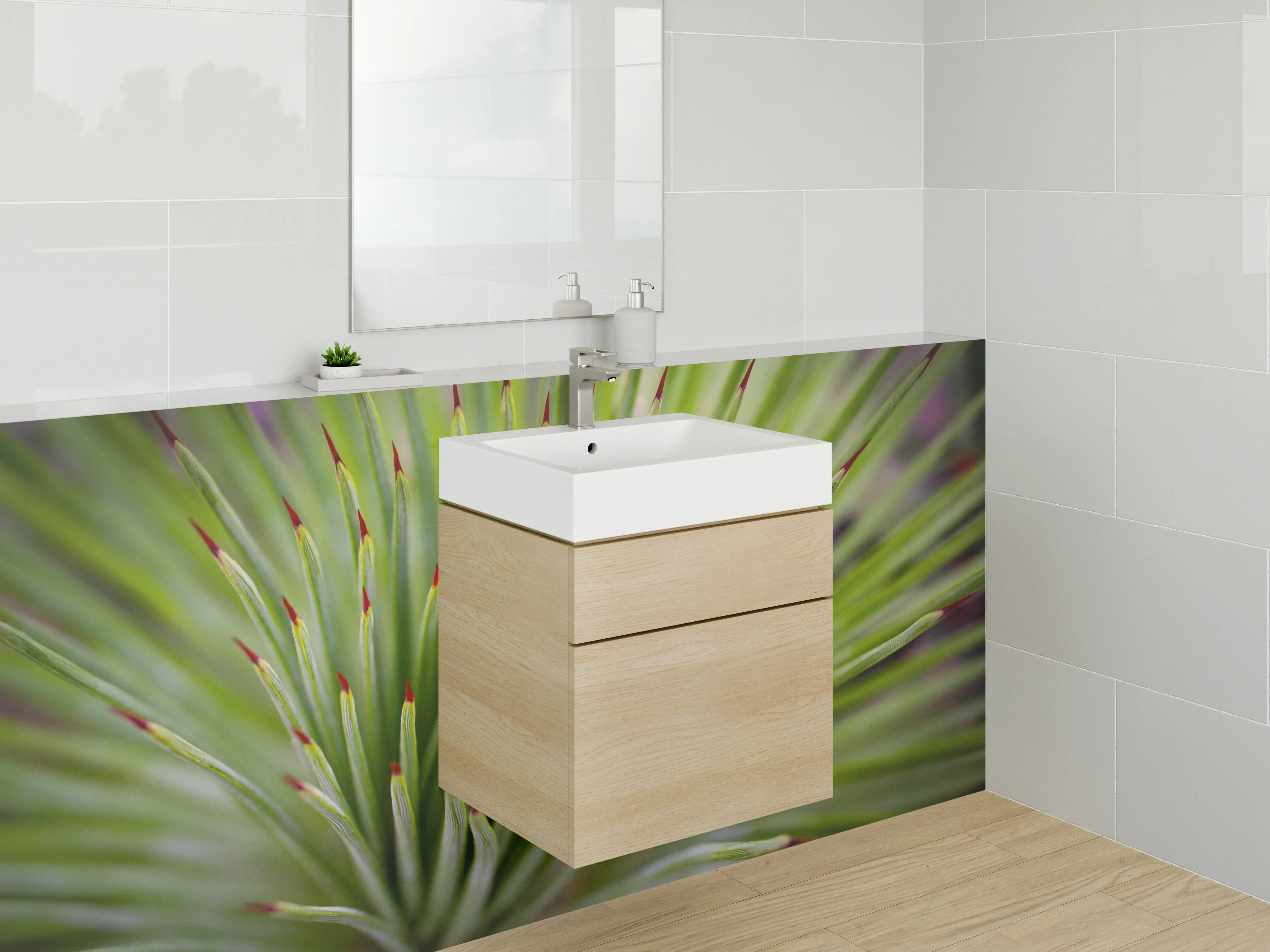 Waschbecken-Rückwand - Grüne Naturpflanze Makro