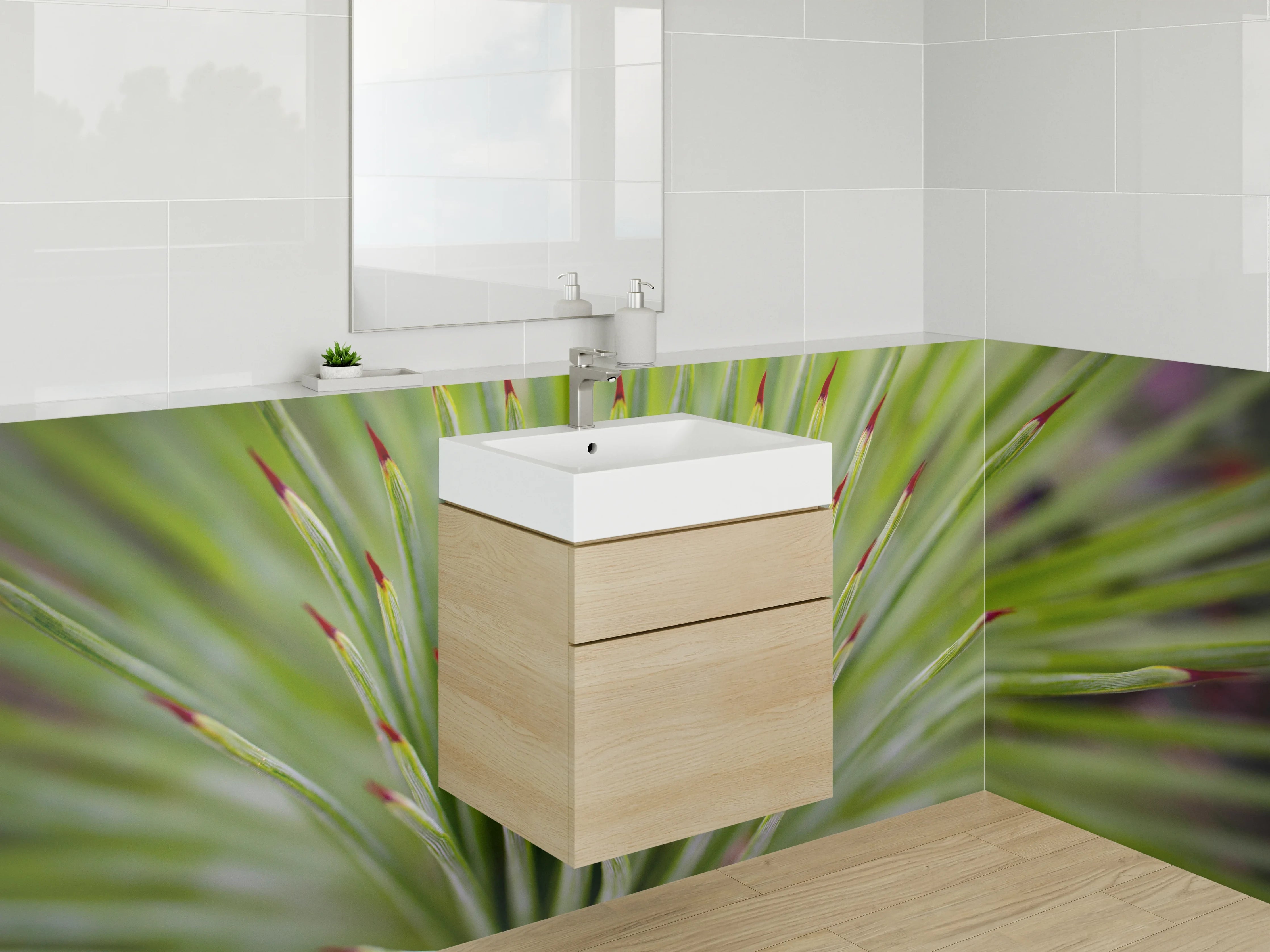 Waschbecken-Rückwand - Grüne Naturpflanze Makro