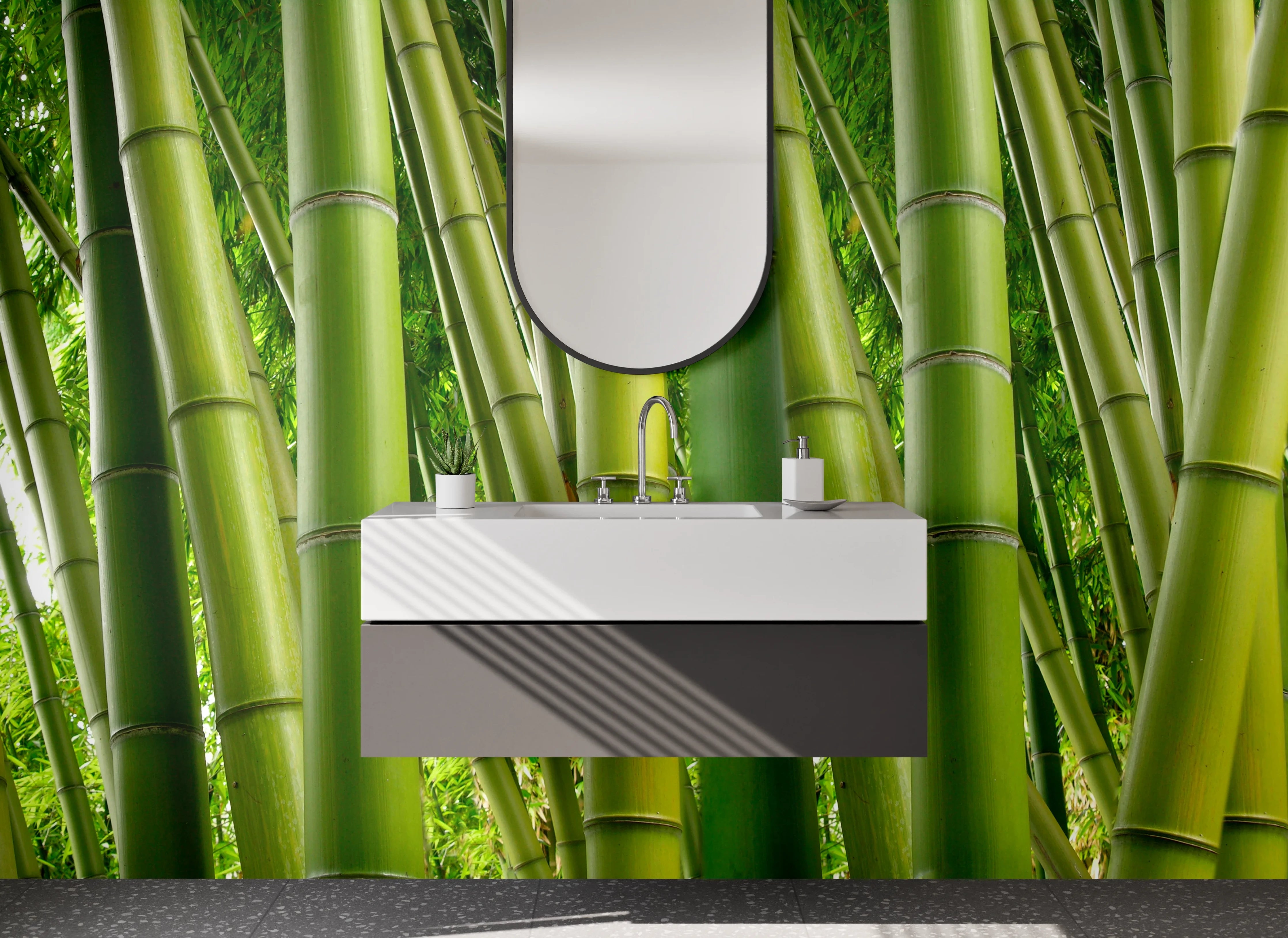Waschbecken-Rückwand - Grüner Bambus mit frischer Natur-Atmosphäre
