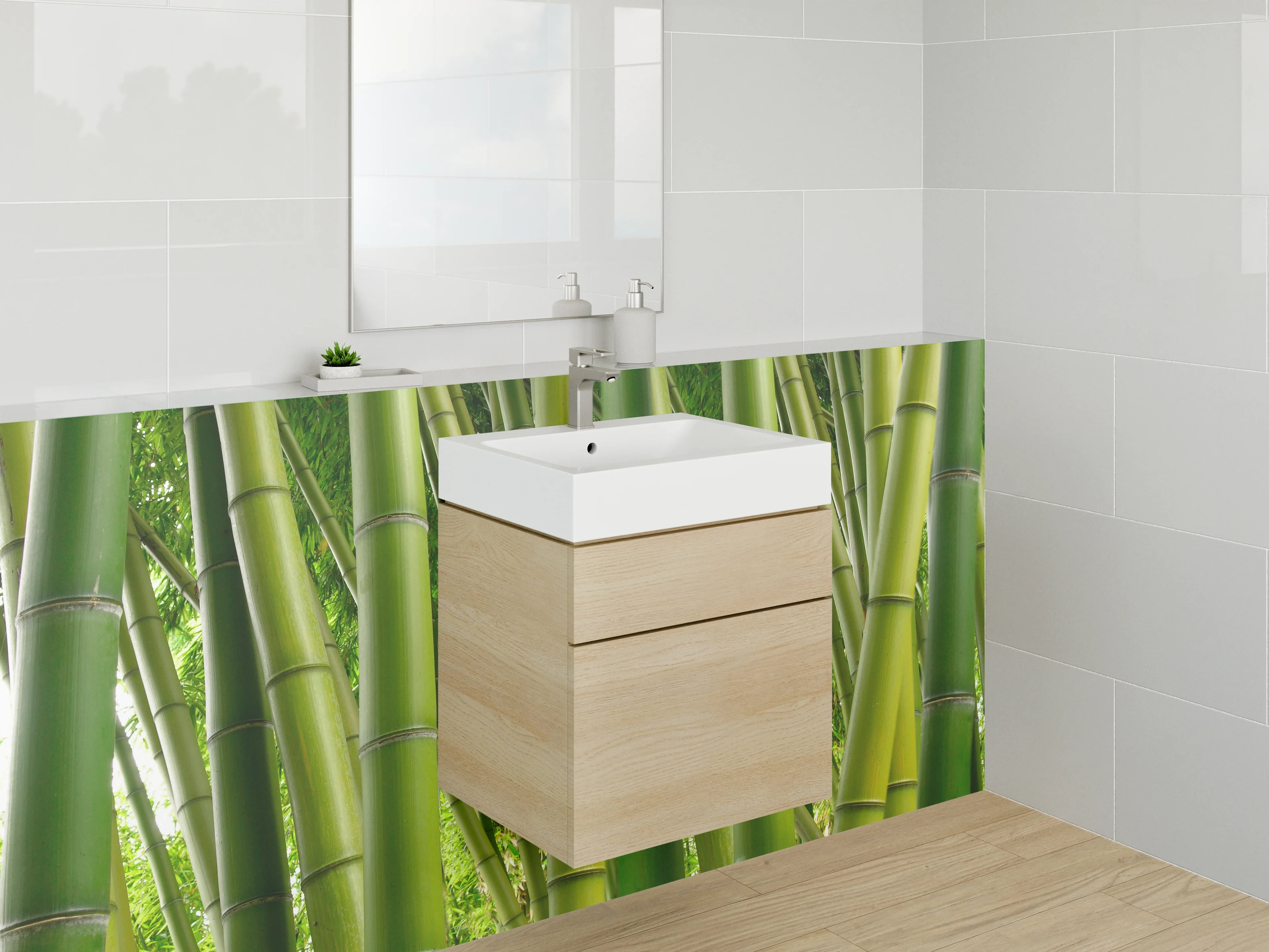 Waschbecken-Rückwand - Grüner Bambus mit frischer Natur-Atmosphäre