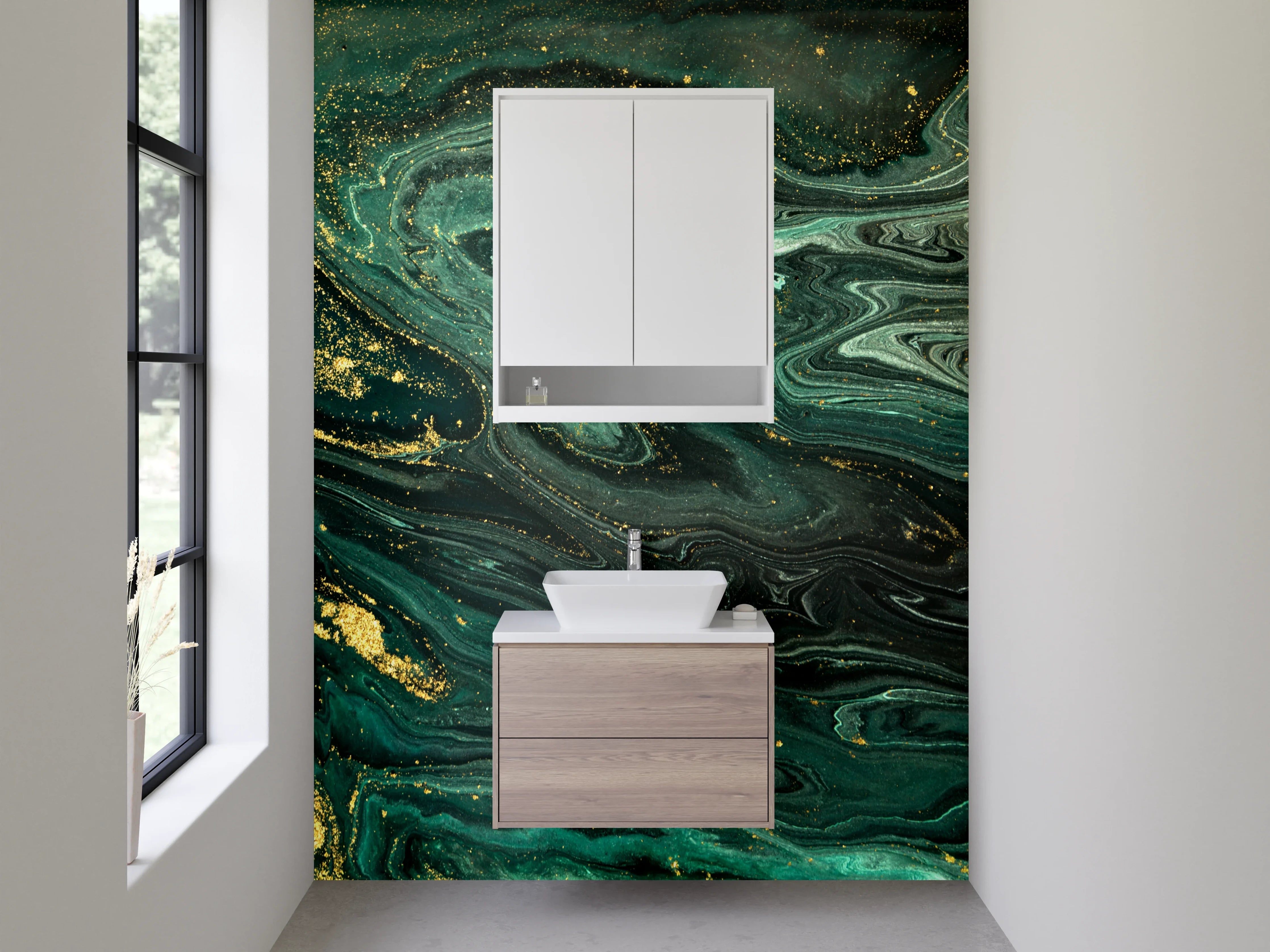 Waschbecken-Rückwand - Grüner Marmor mit goldenen Akzenten