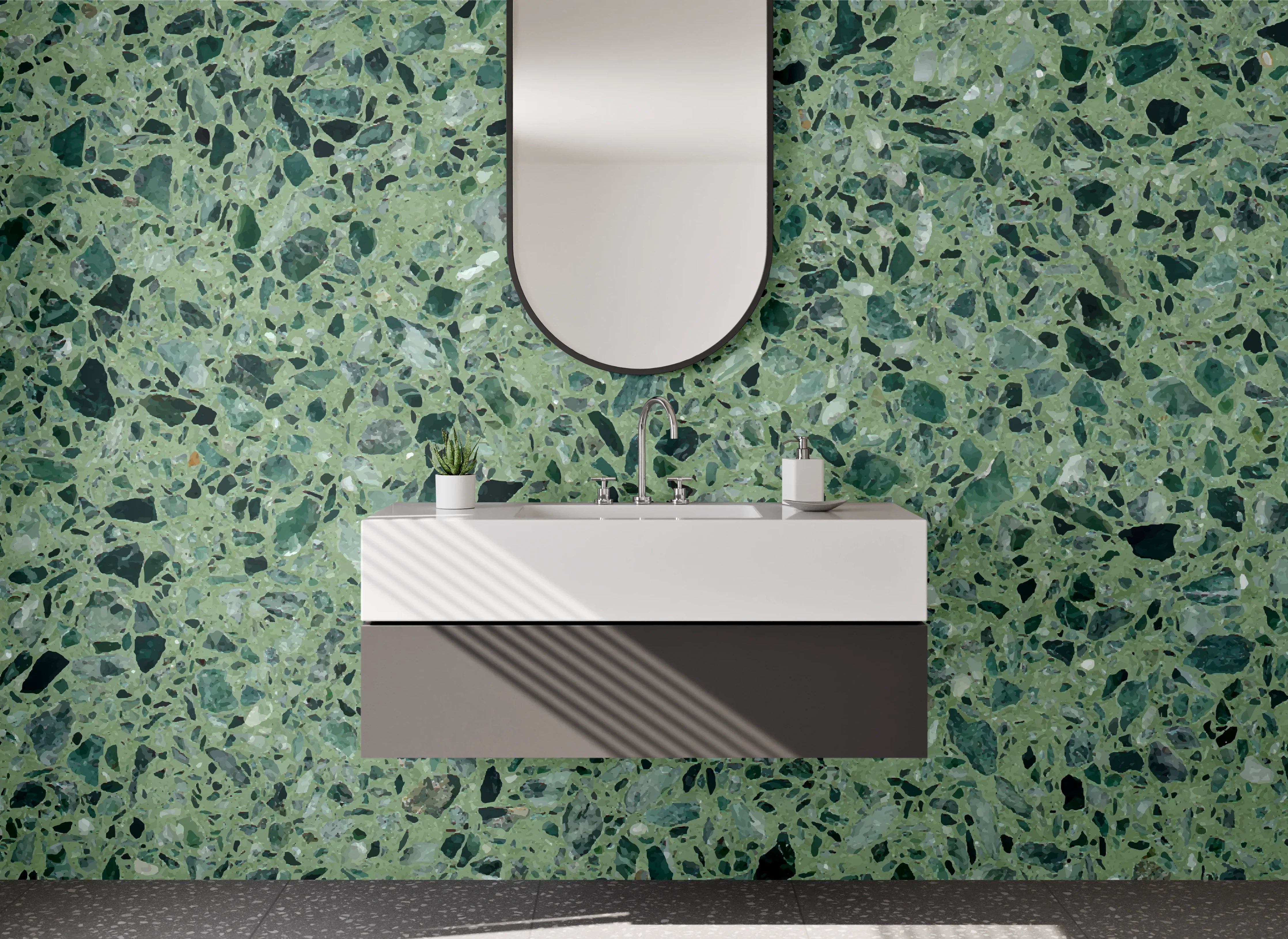 Waschbecken-Rückwand - Grüner Terrazzo-Optik Spritzschutz