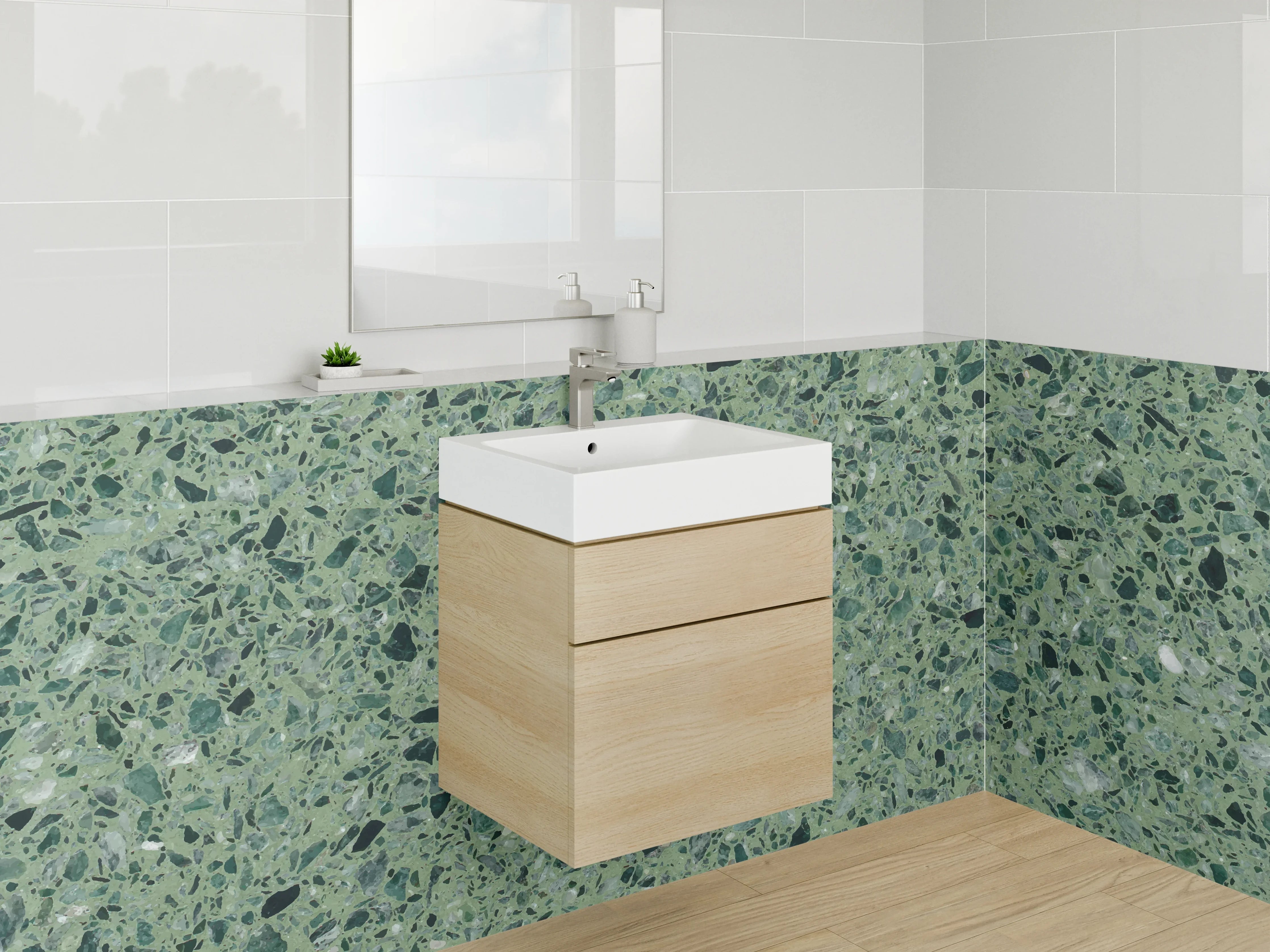 Waschbecken-Rückwand - Grüner Terrazzo-Optik Spritzschutz