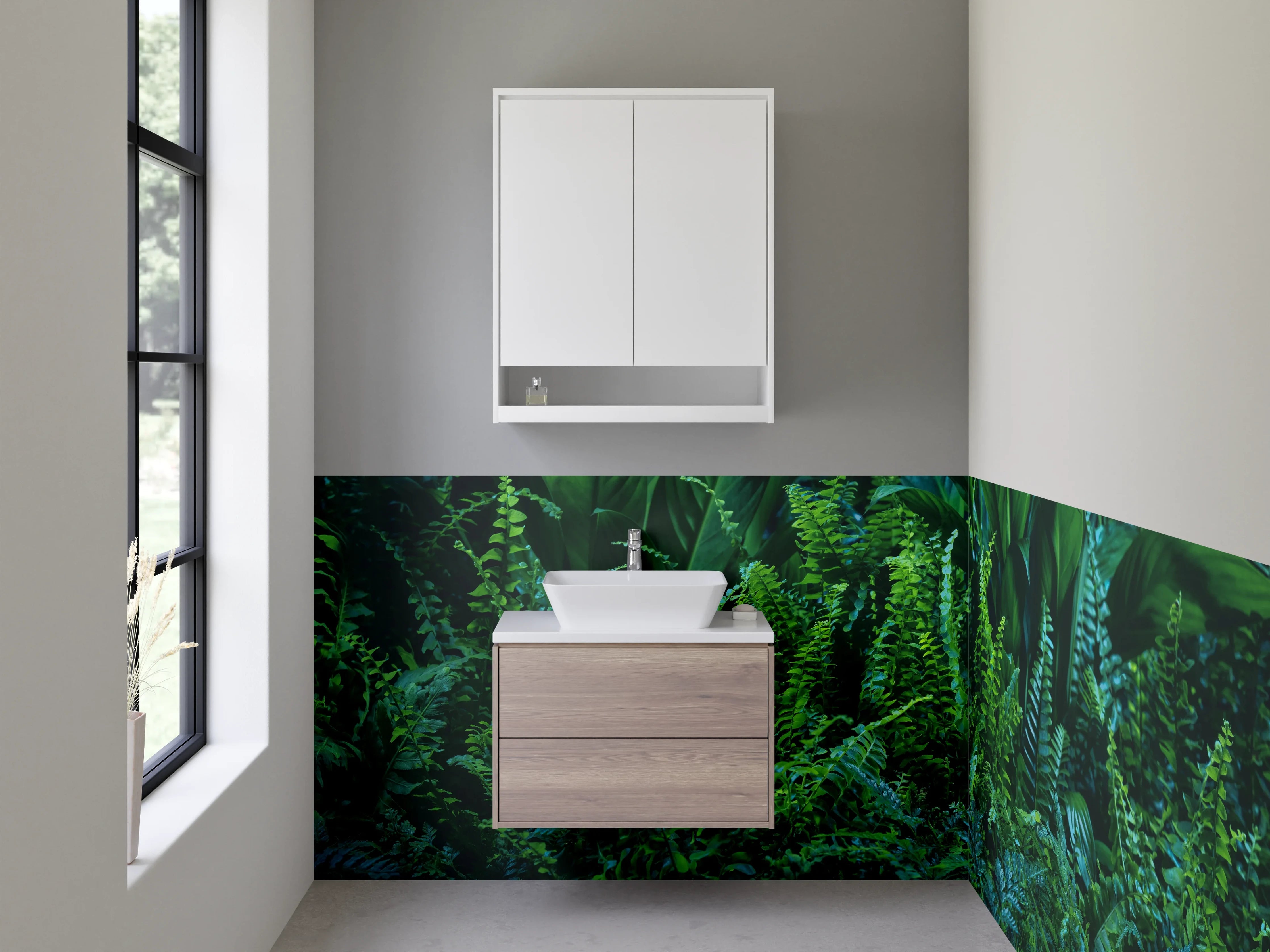 Waschbecken-Rückwand - Grünes Dschungel-Feeling mit üppiger Pflanzenvielfalt