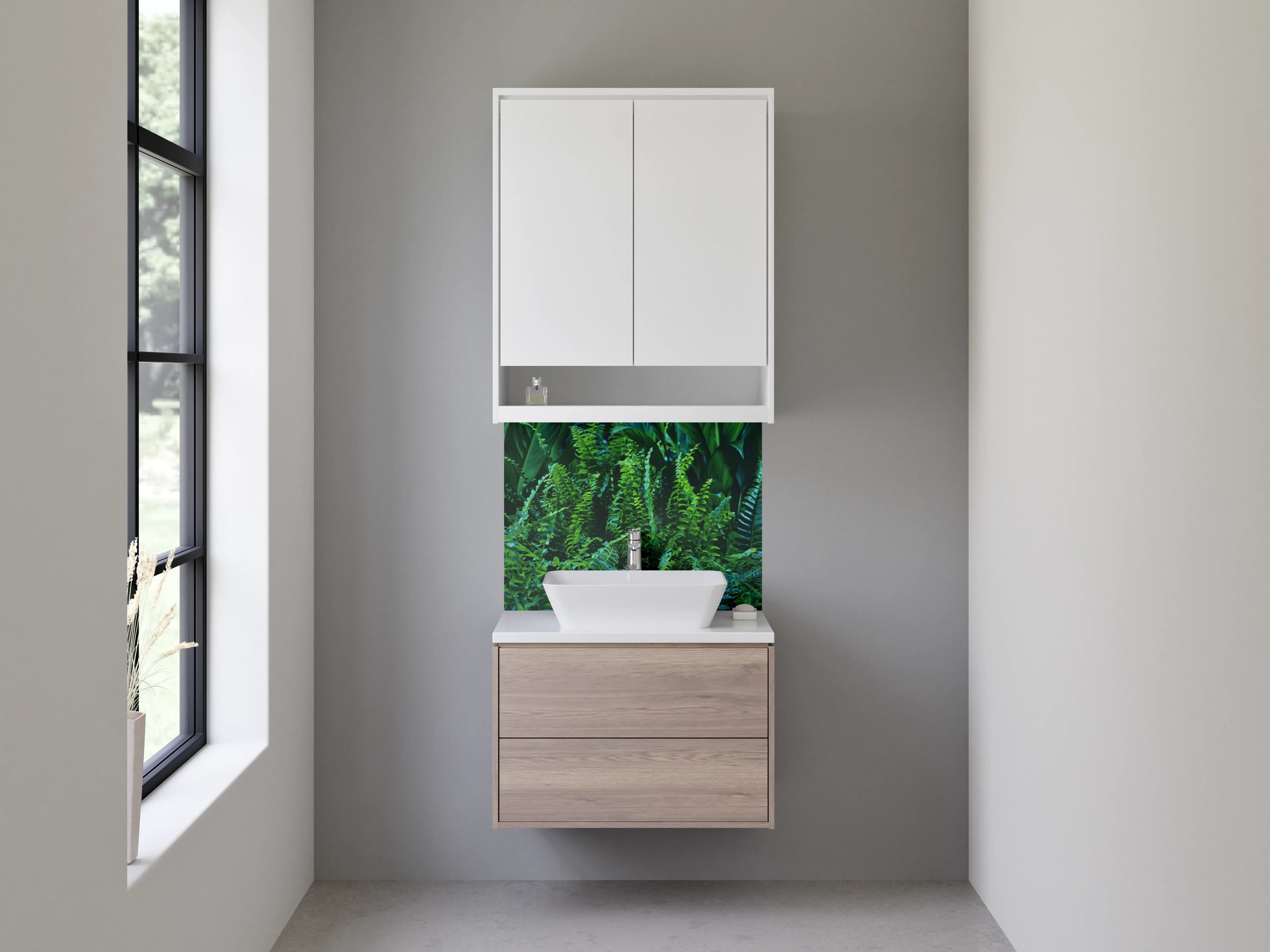 Waschbecken-Rückwand - Grünes Dschungel-Feeling mit üppiger Pflanzenvielfalt