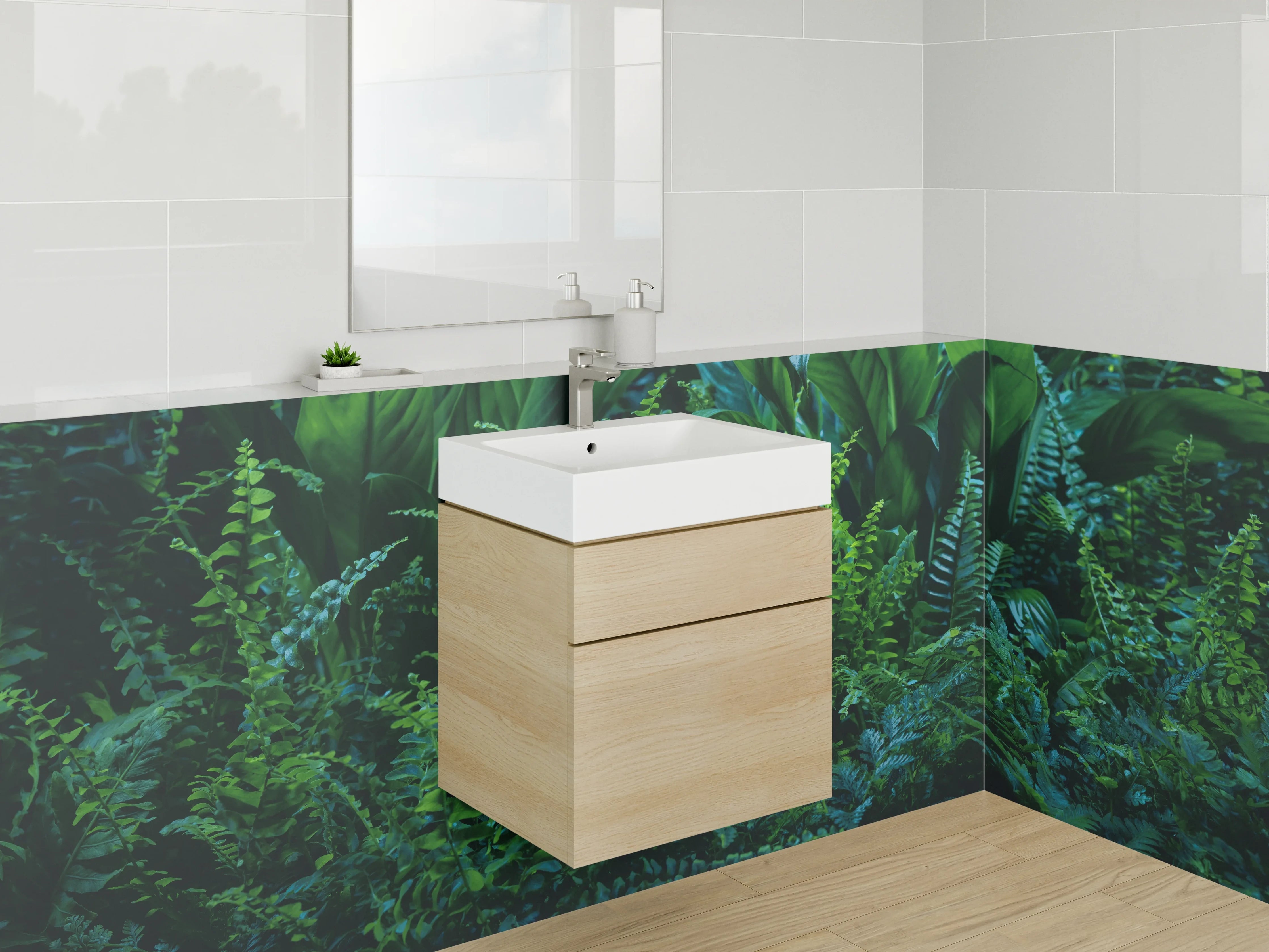 Waschbecken-Rückwand - Grünes Dschungel-Feeling mit üppiger Pflanzenvielfalt