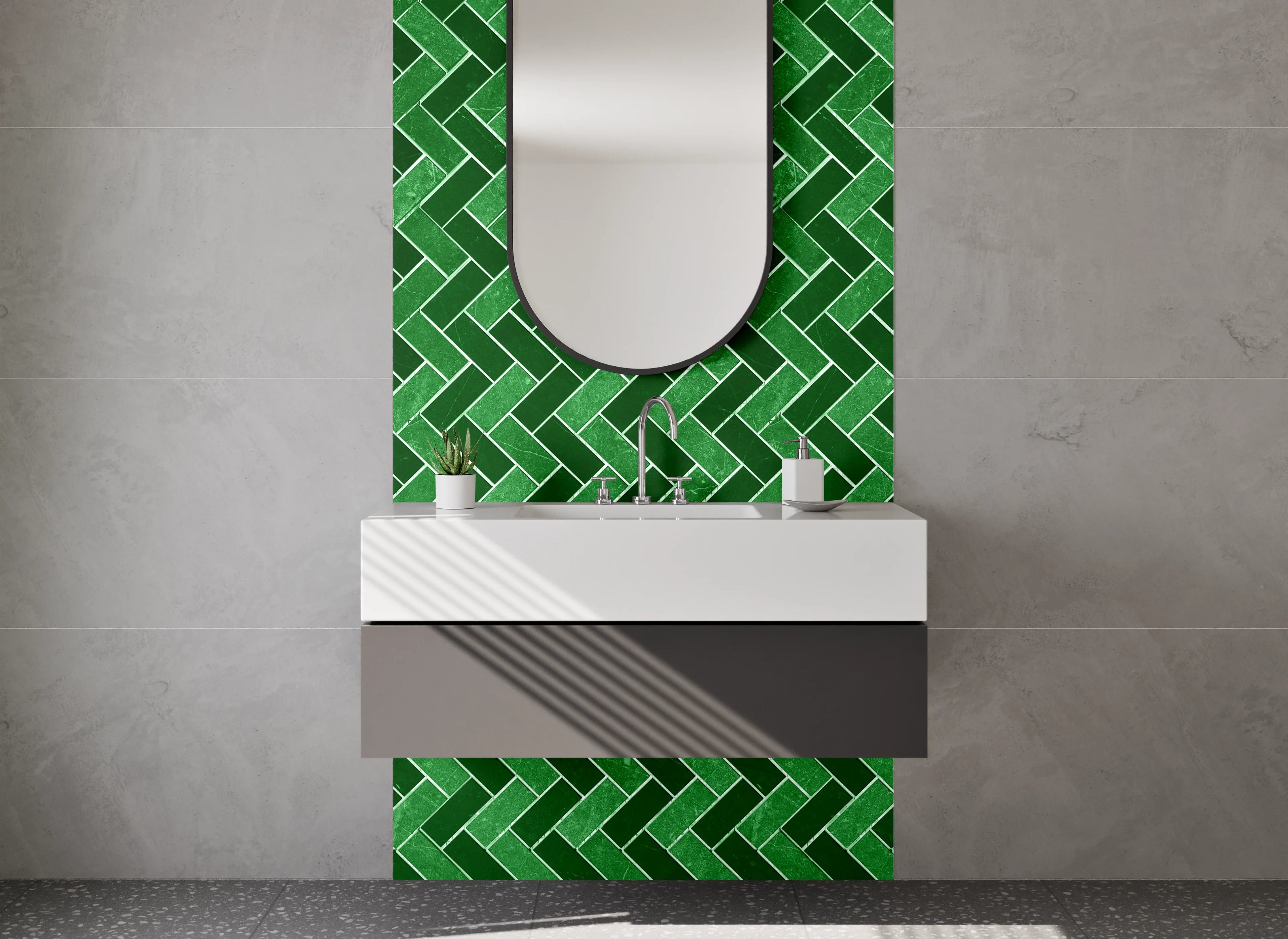 Waschbecken-Rückwand - Grünes Mosaik Zickzack Muster