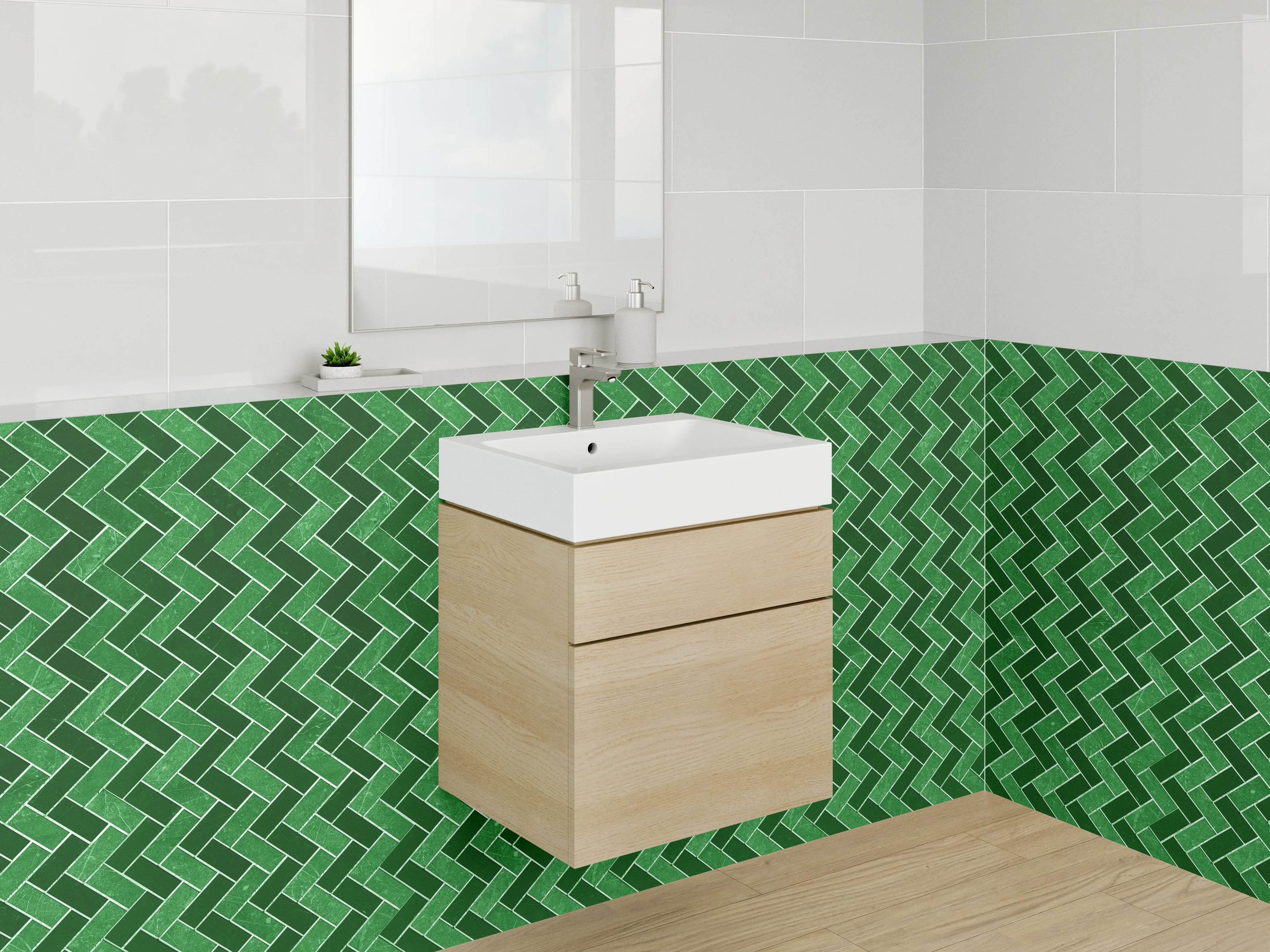Waschbecken-Rückwand - Grünes Mosaik Zickzack Muster