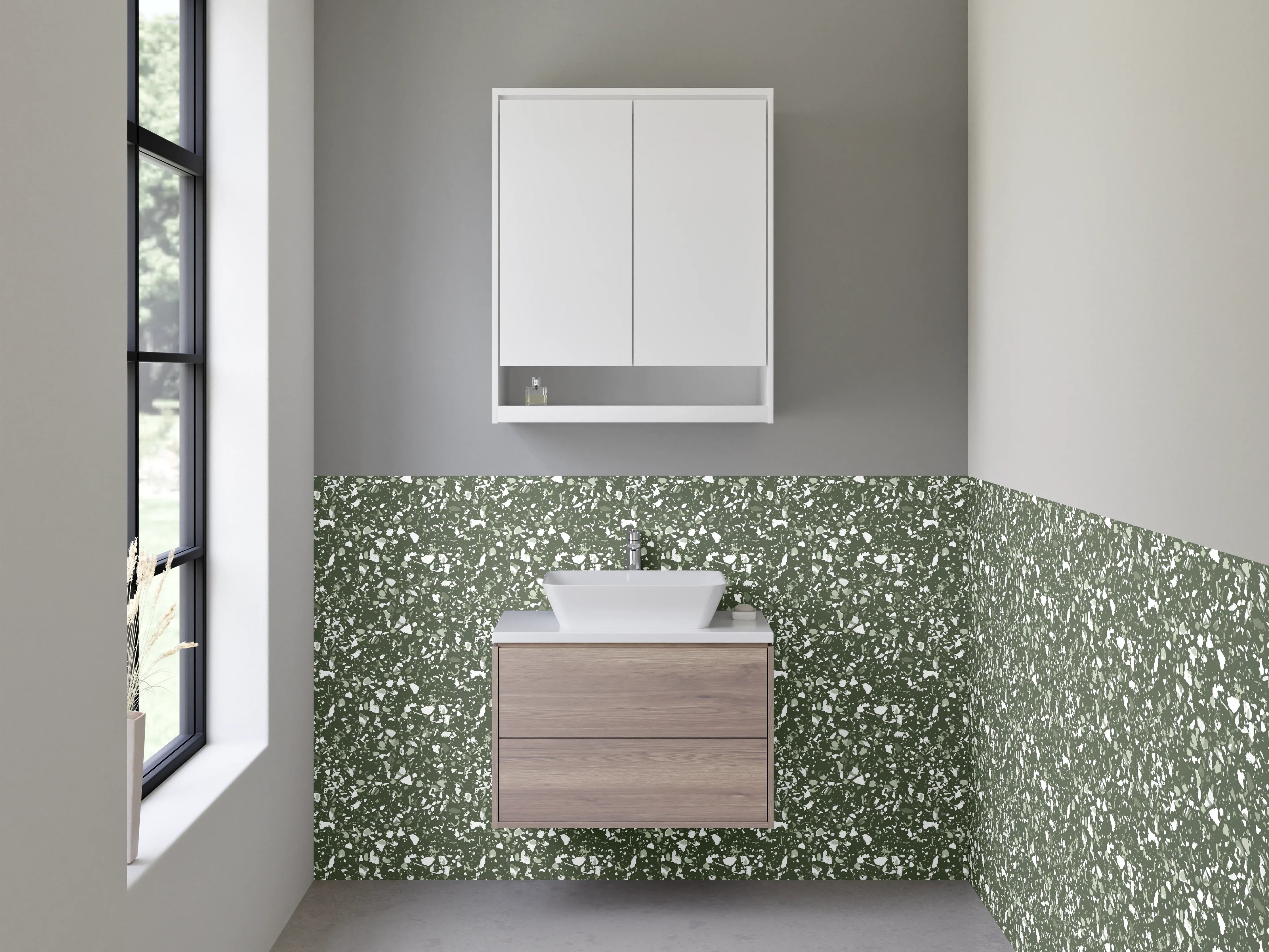 Waschbecken-Rückwand - Grünes Mosaikmuster Naturstein-Optik