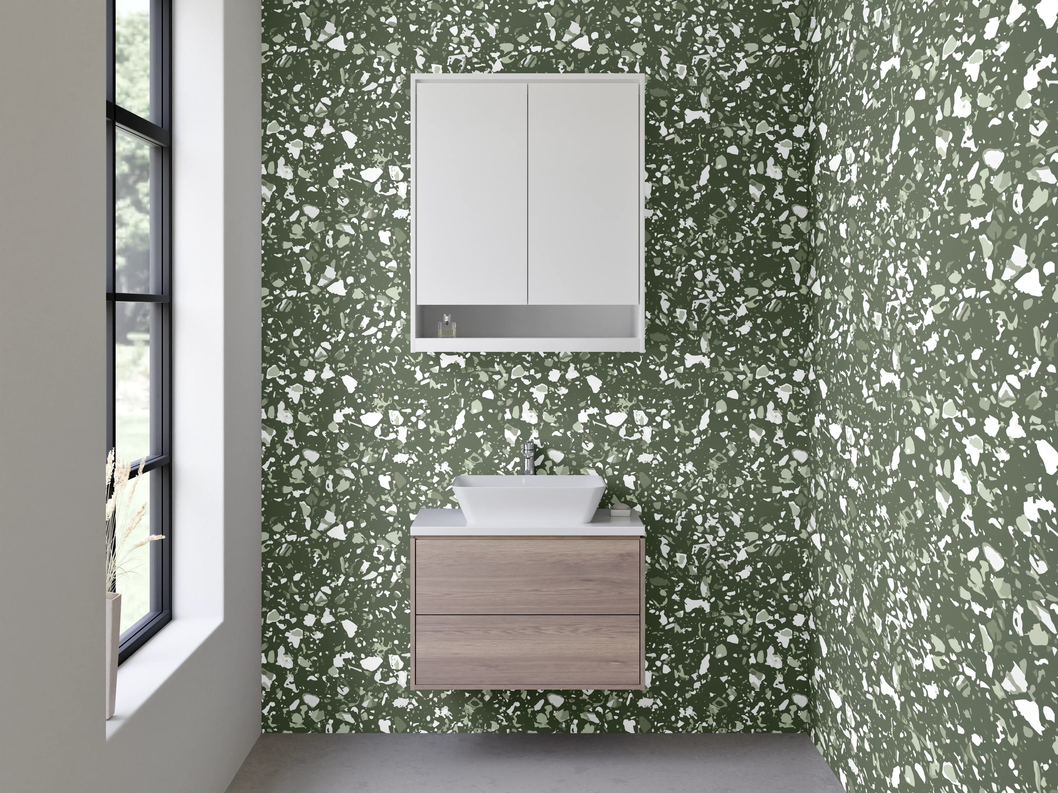 Waschbecken-Rückwand - Grünes Mosaikmuster Naturstein-Optik