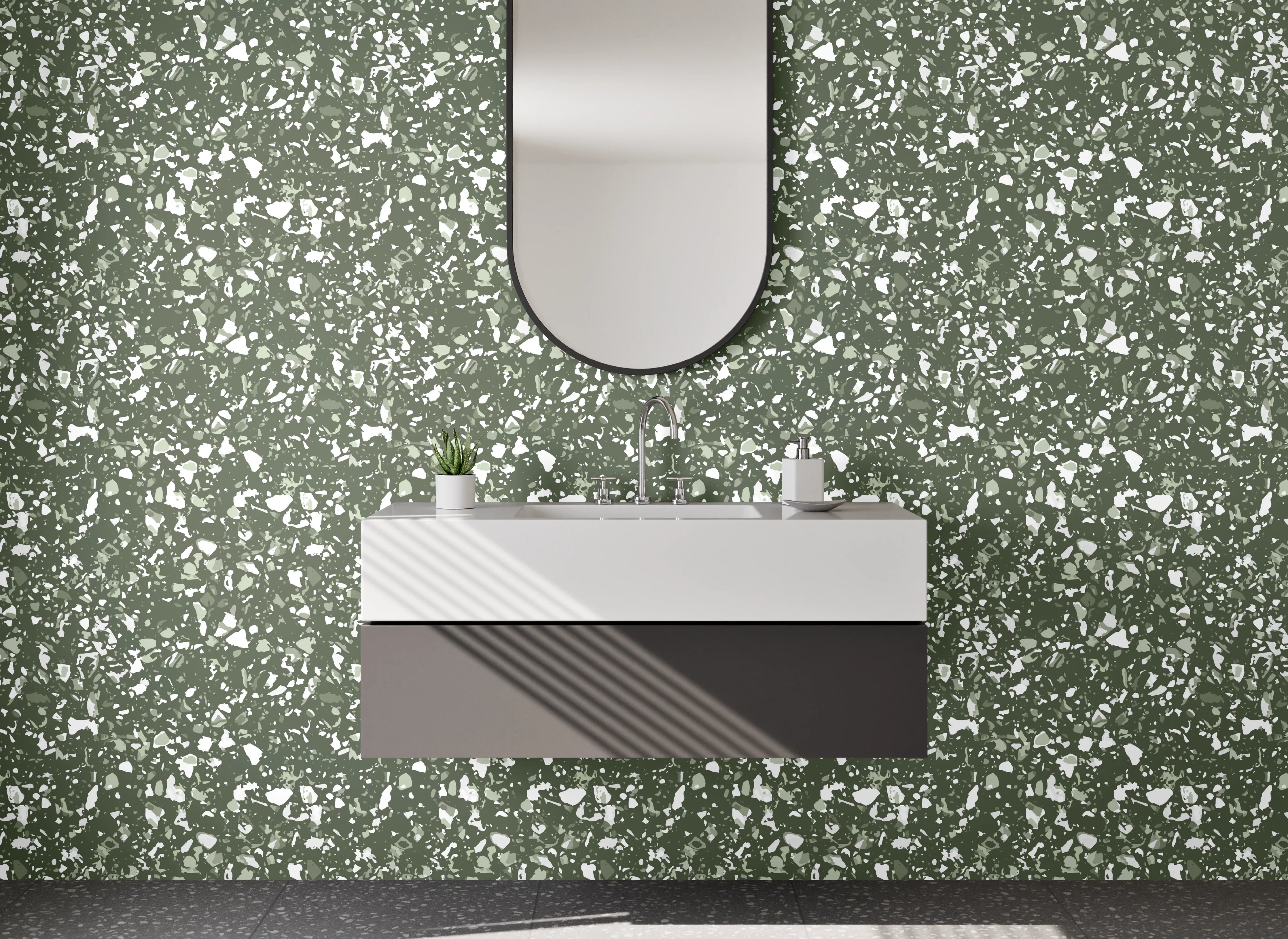 Waschbecken-Rückwand - Grünes Mosaikmuster Naturstein-Optik