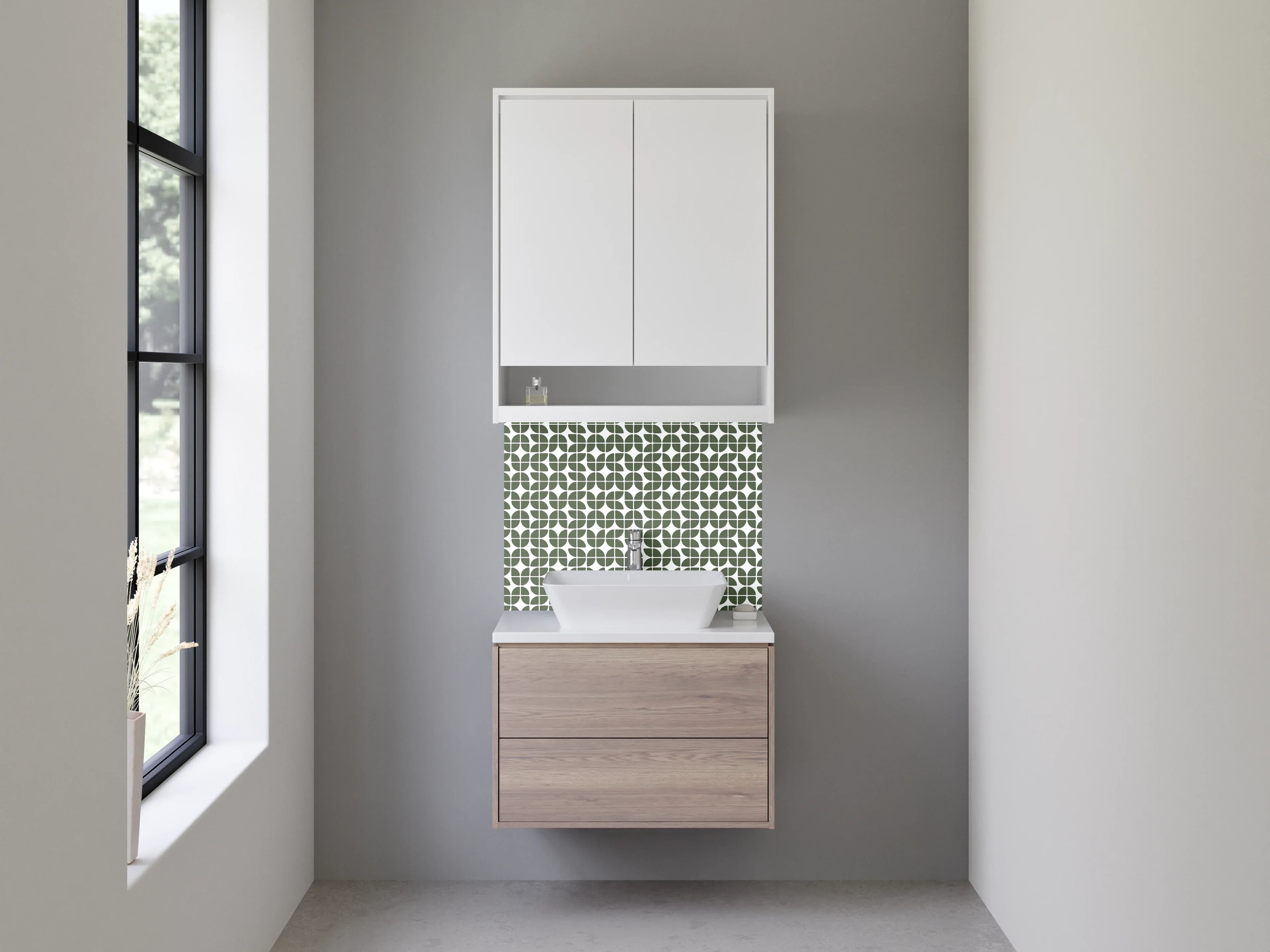 Waschbecken-Rückwand - Grünes Retro-Design mit grauen Akzenten