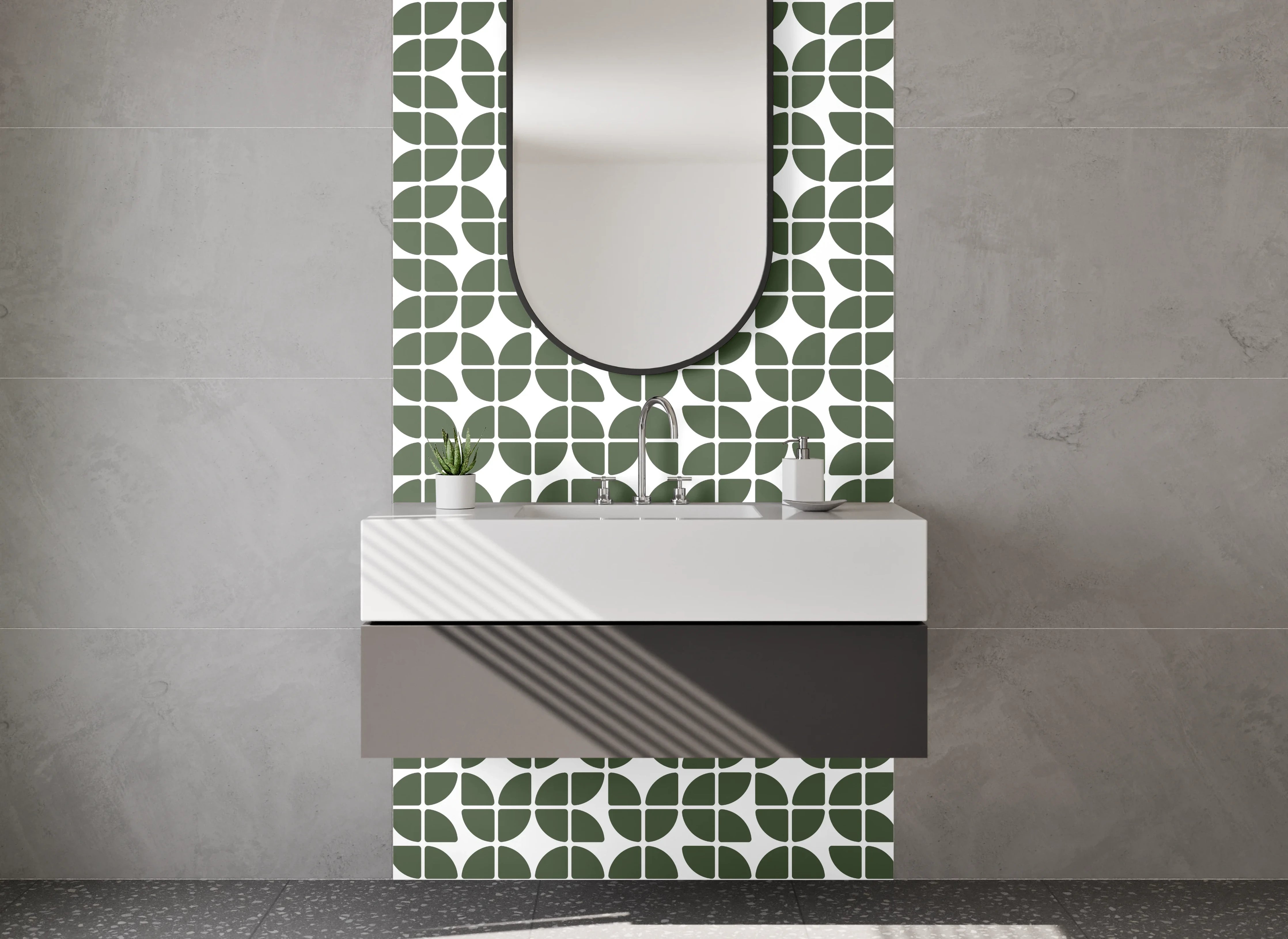Waschbecken-Rückwand - Grünes Retro-Design mit grauen Akzenten