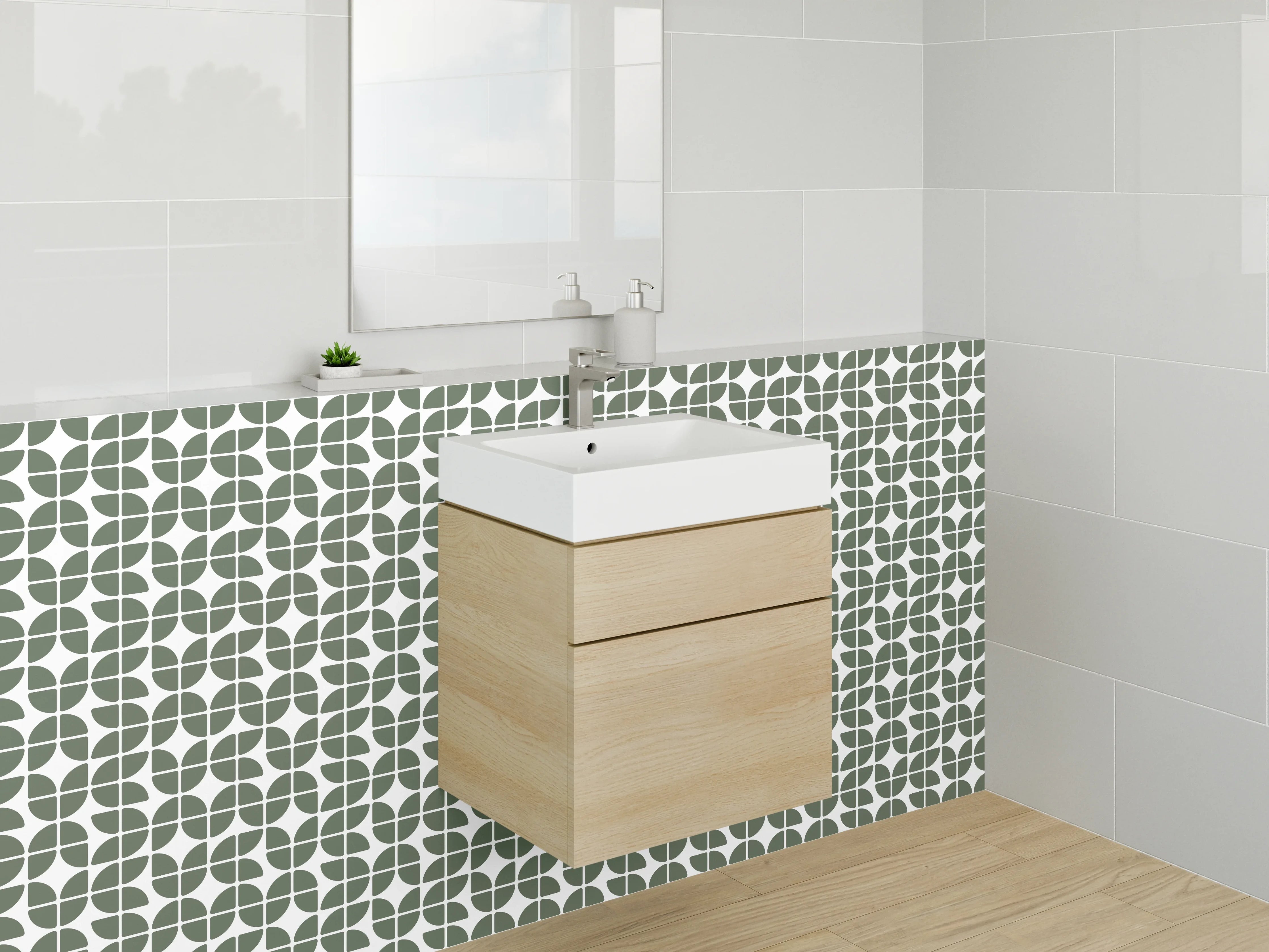 Waschbecken-Rückwand - Grünes Retro-Design mit grauen Akzenten