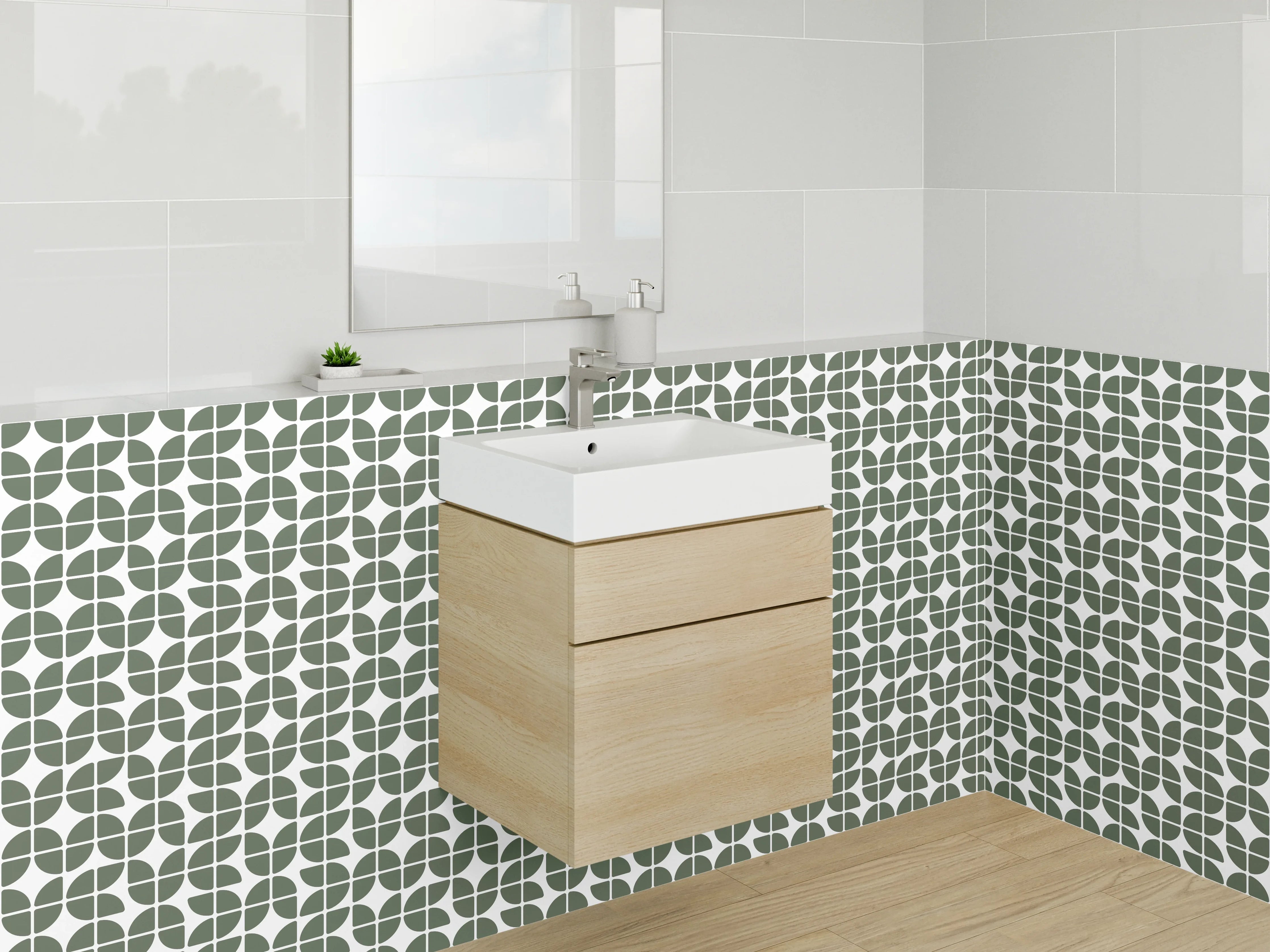 Waschbecken-Rückwand - Grünes Retro-Design mit grauen Akzenten
