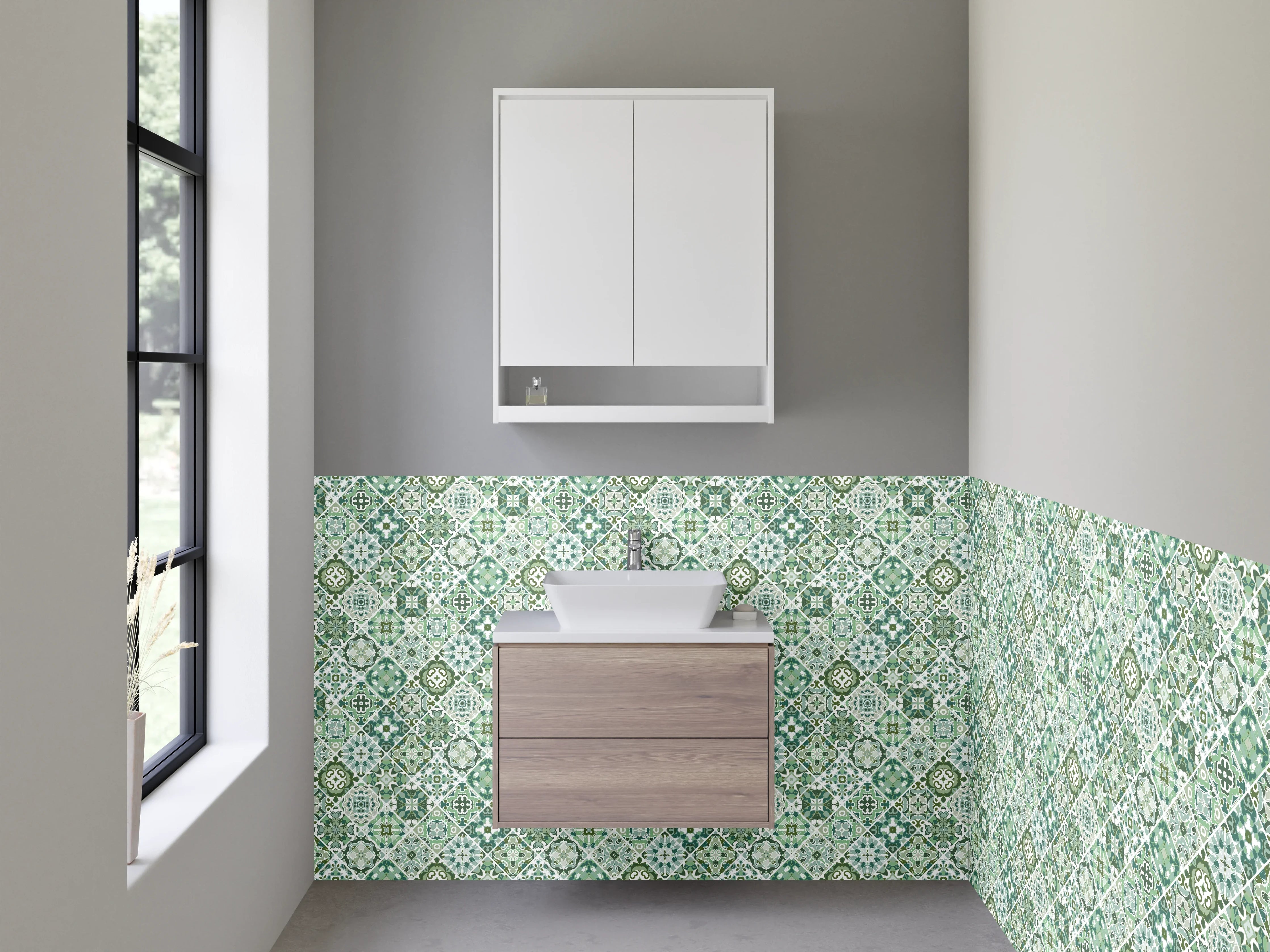 Waschbecken-Rückwand - Grünes Vintage-Mosaik-Muster Fliesenoptik
