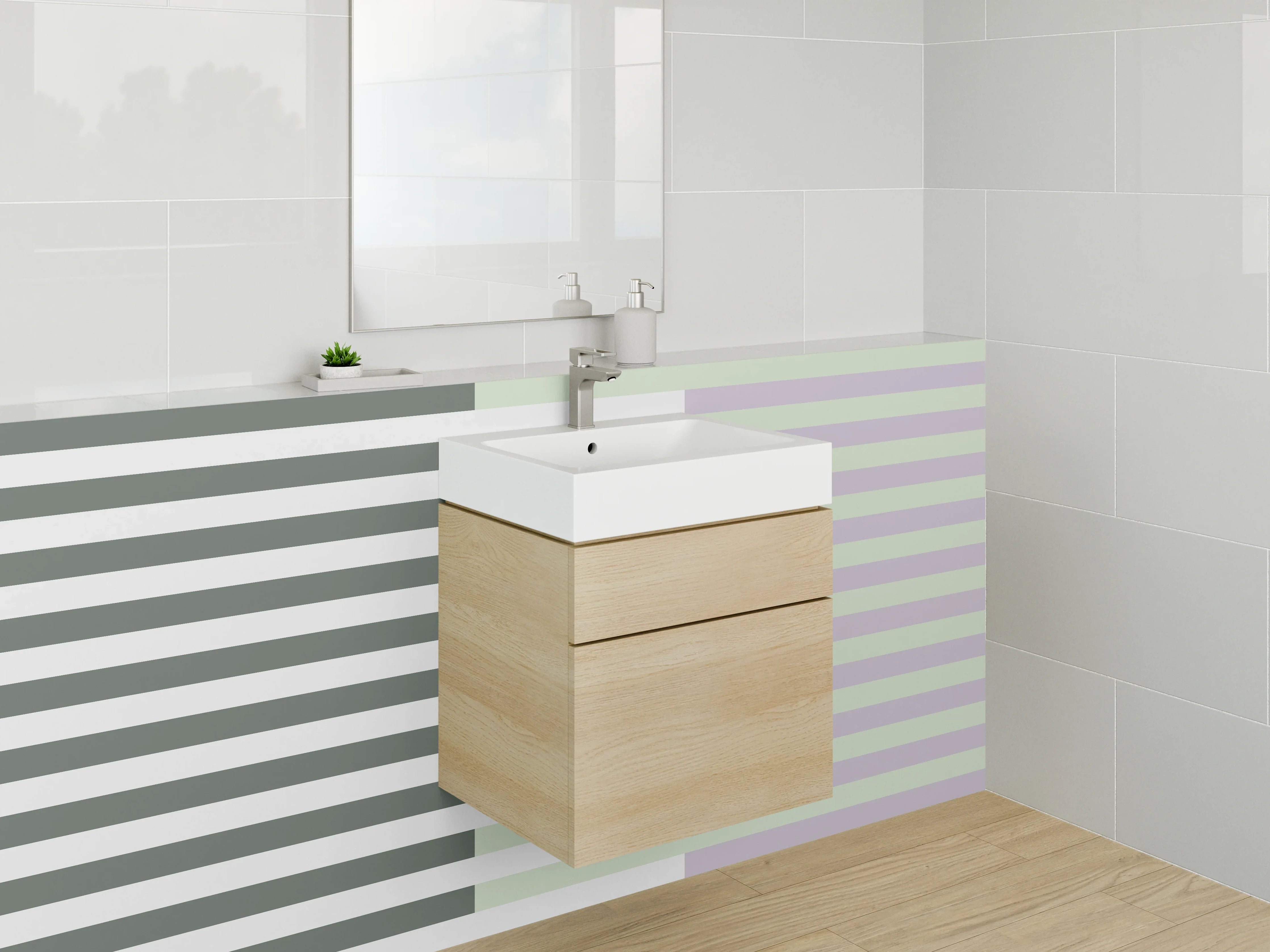 Waschbecken-Rückwand - Harmonische Streifen in Pastellfarben