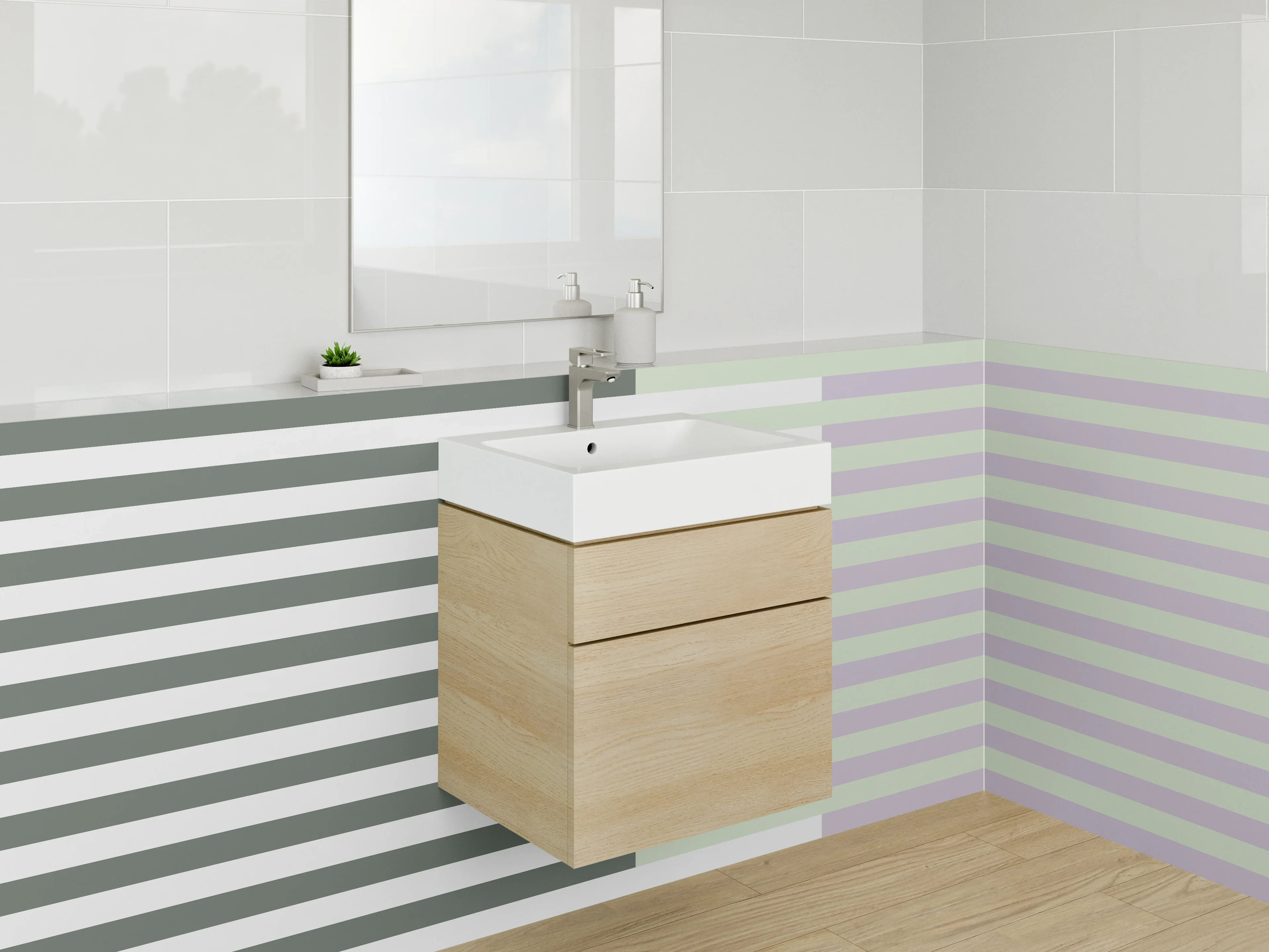 Waschbecken-Rückwand - Harmonische Streifen in Pastellfarben
