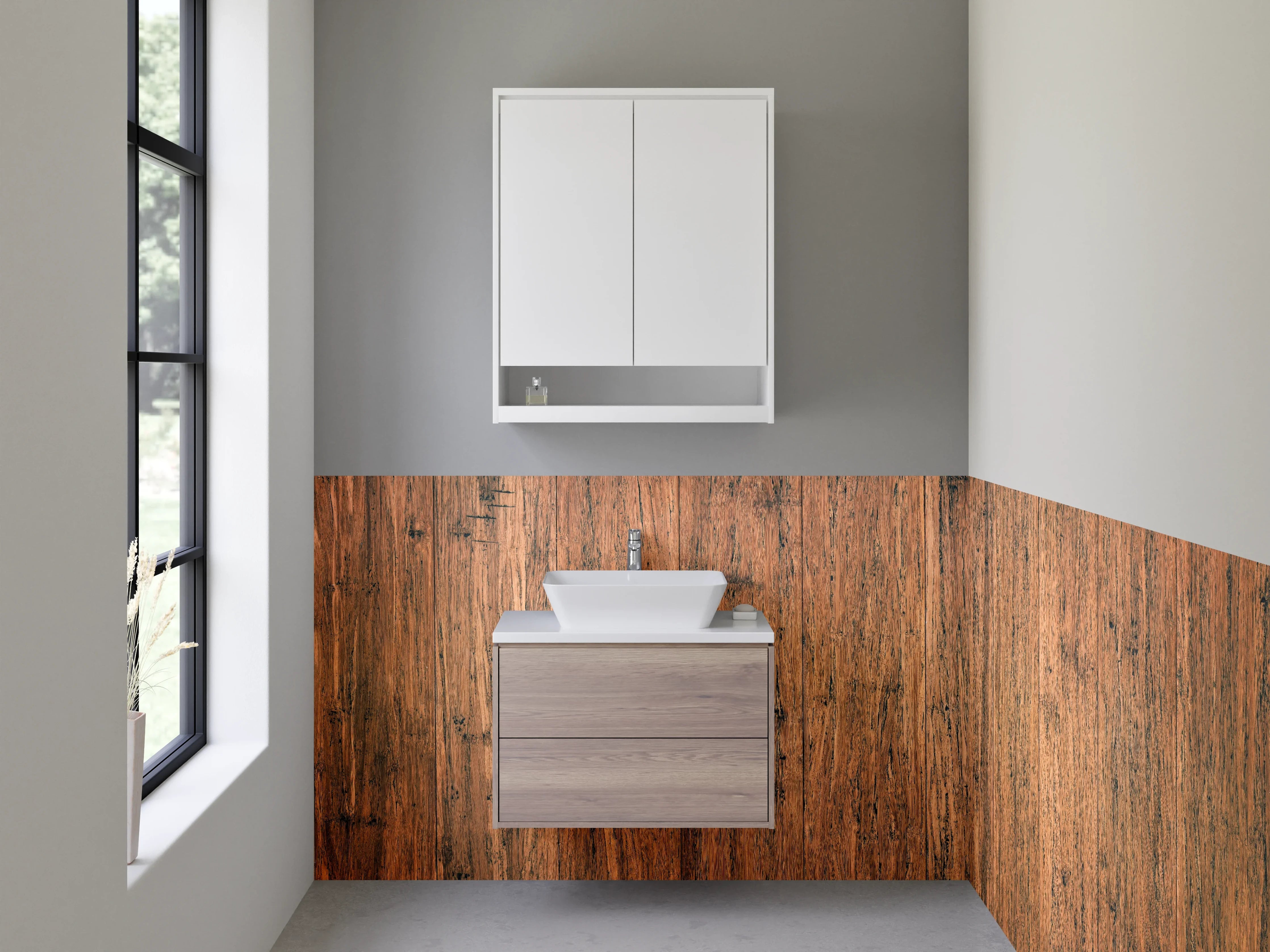 Waschbecken-Rückwand - Hartholz-Optik mit warmer Textur