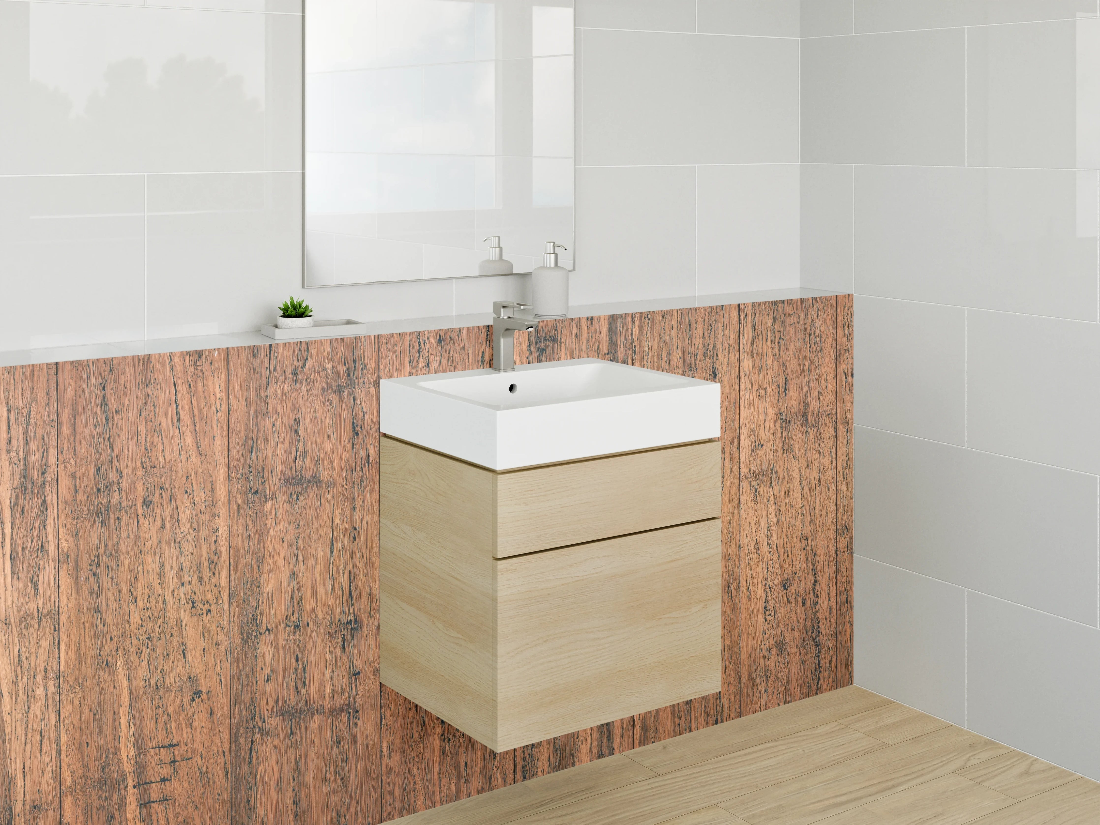 Waschbecken-Rückwand - Hartholz-Optik mit warmer Textur