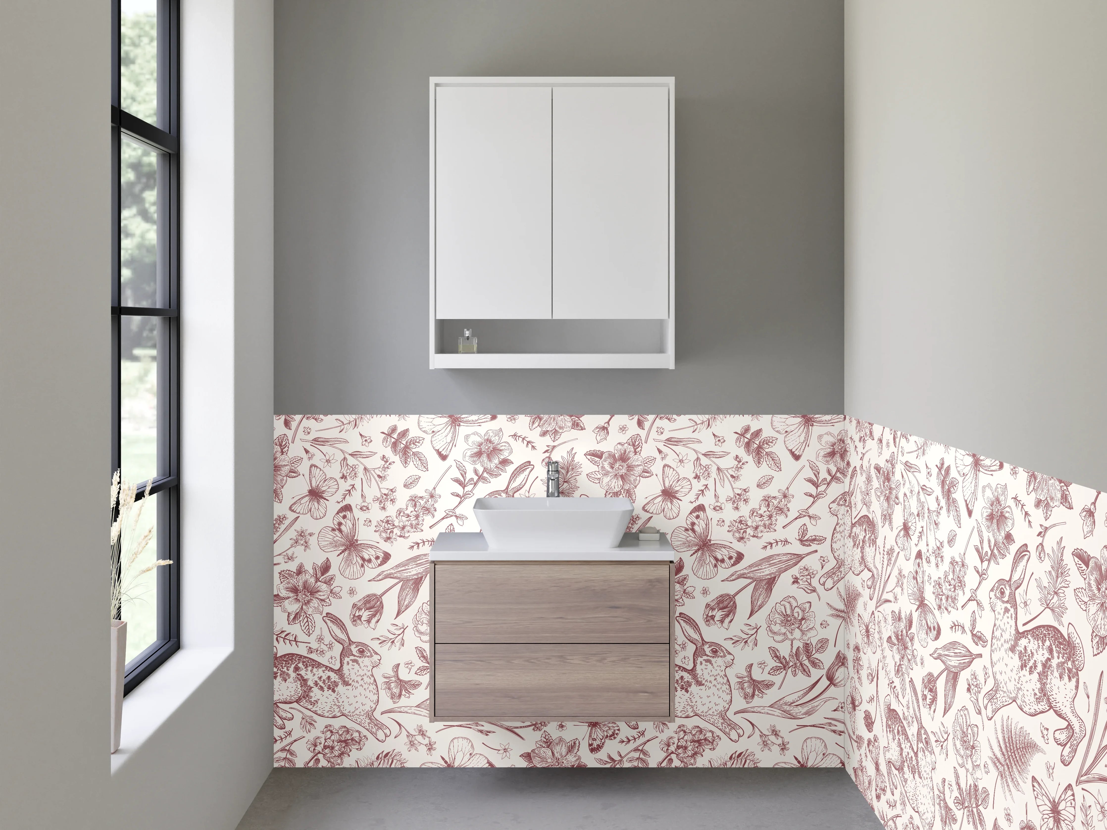 Waschbecken-Rückwand - Hasen und Blumen Muster Illustration