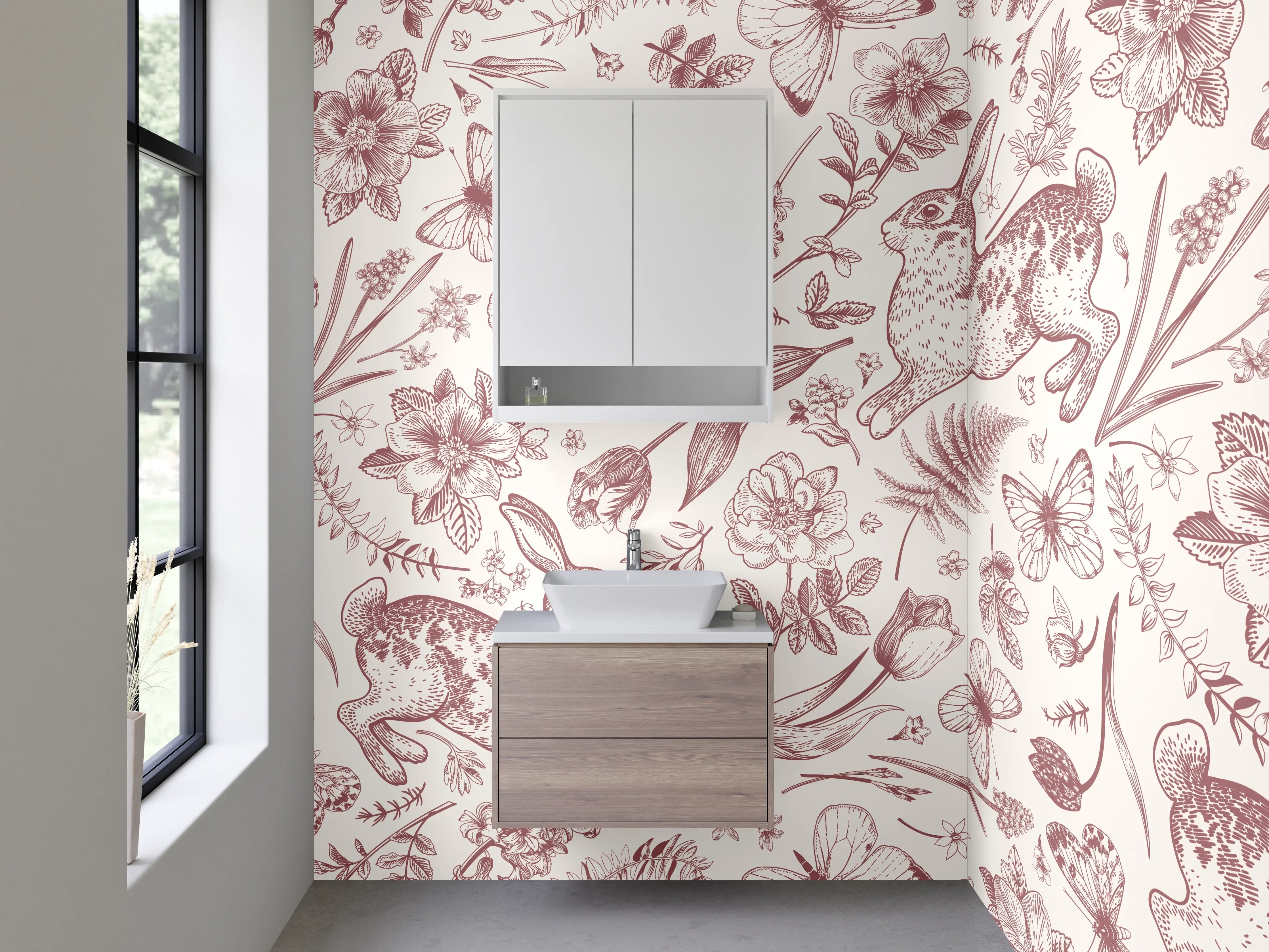 Waschbecken-Rückwand - Hasen und Blumen Muster Illustration