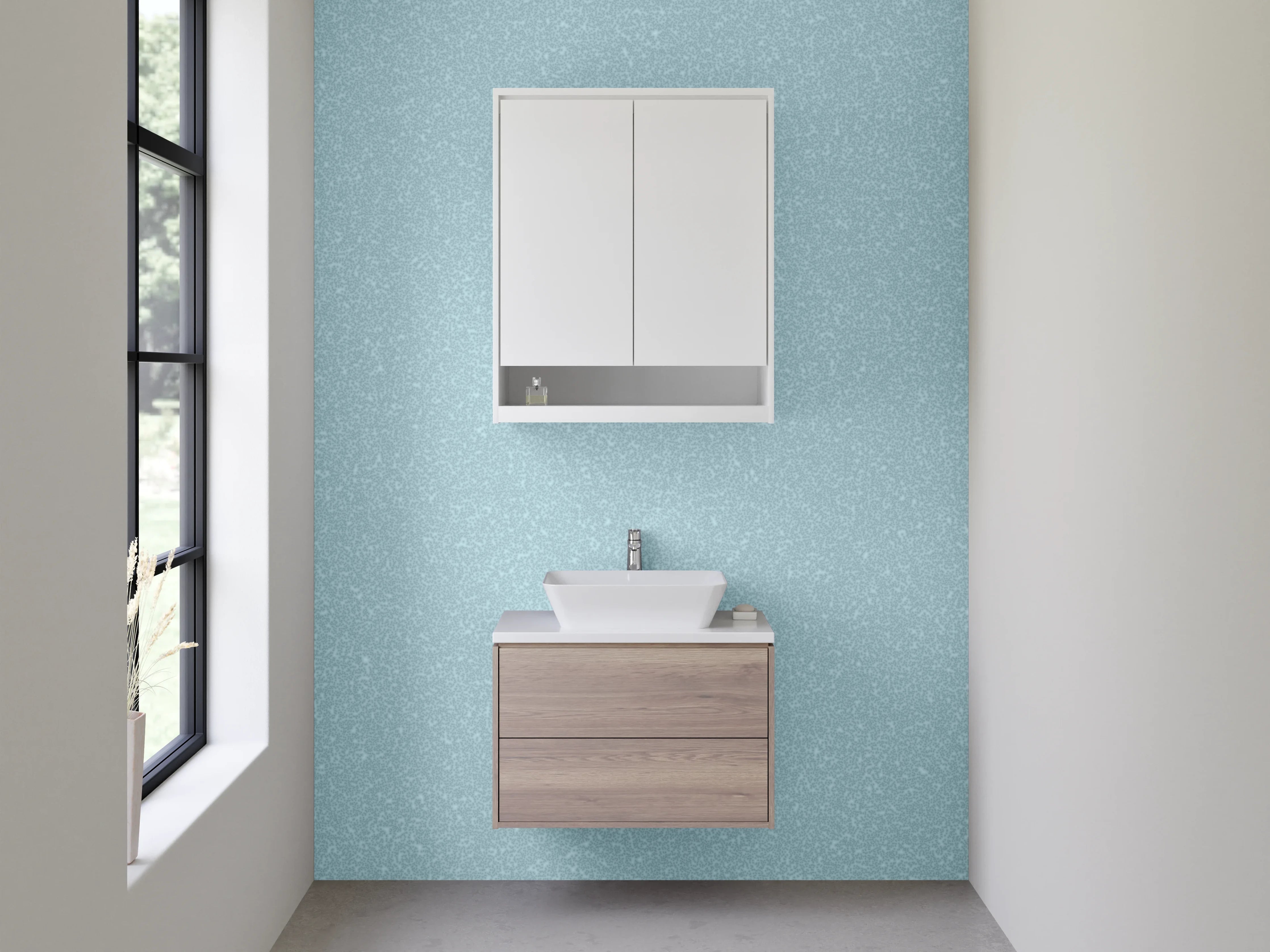 Waschbecken-Rückwand - Hellblaue Wand mit feiner Struktur