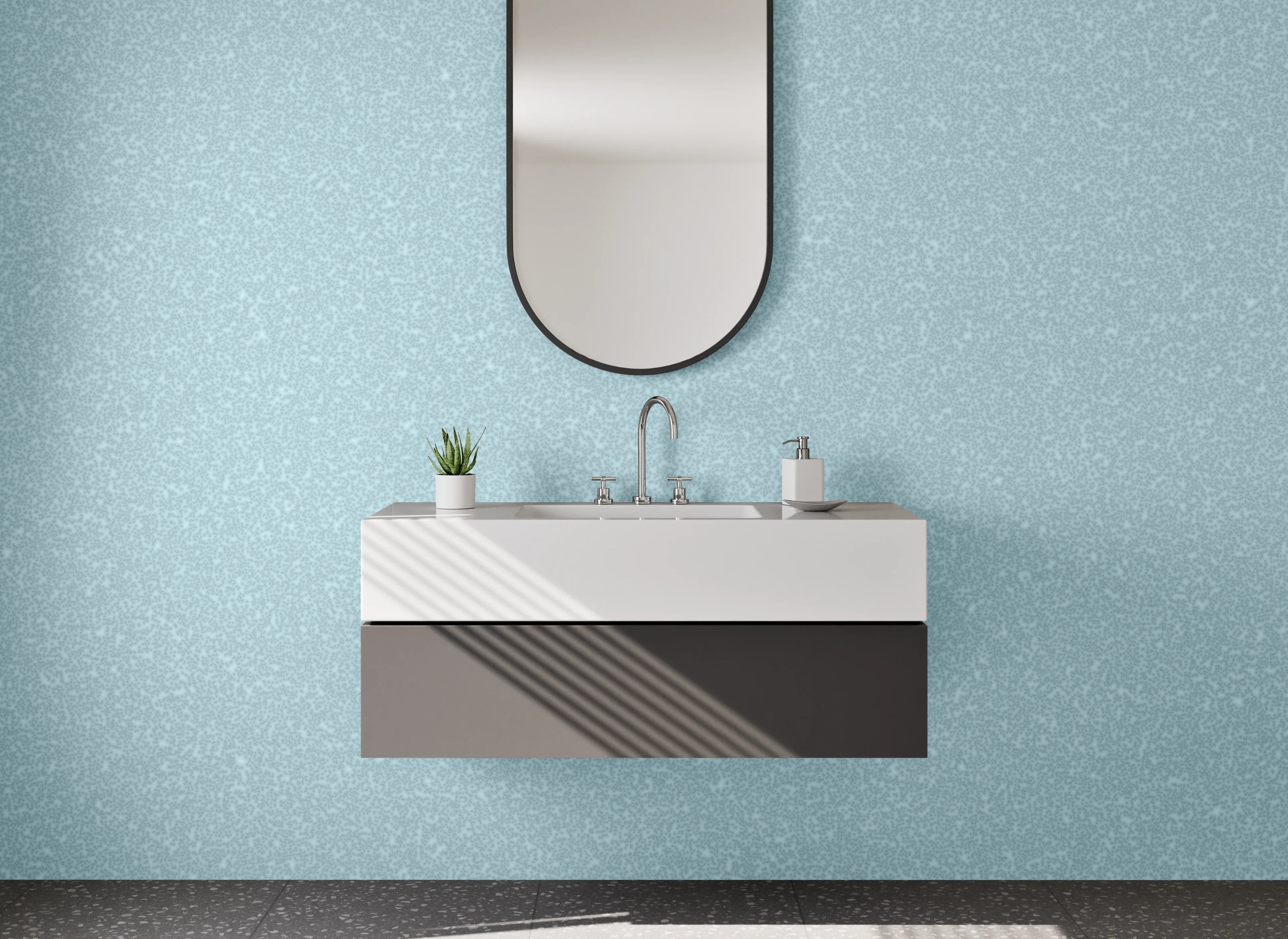 Waschbecken-Rückwand - Hellblaue Wand mit feiner Struktur