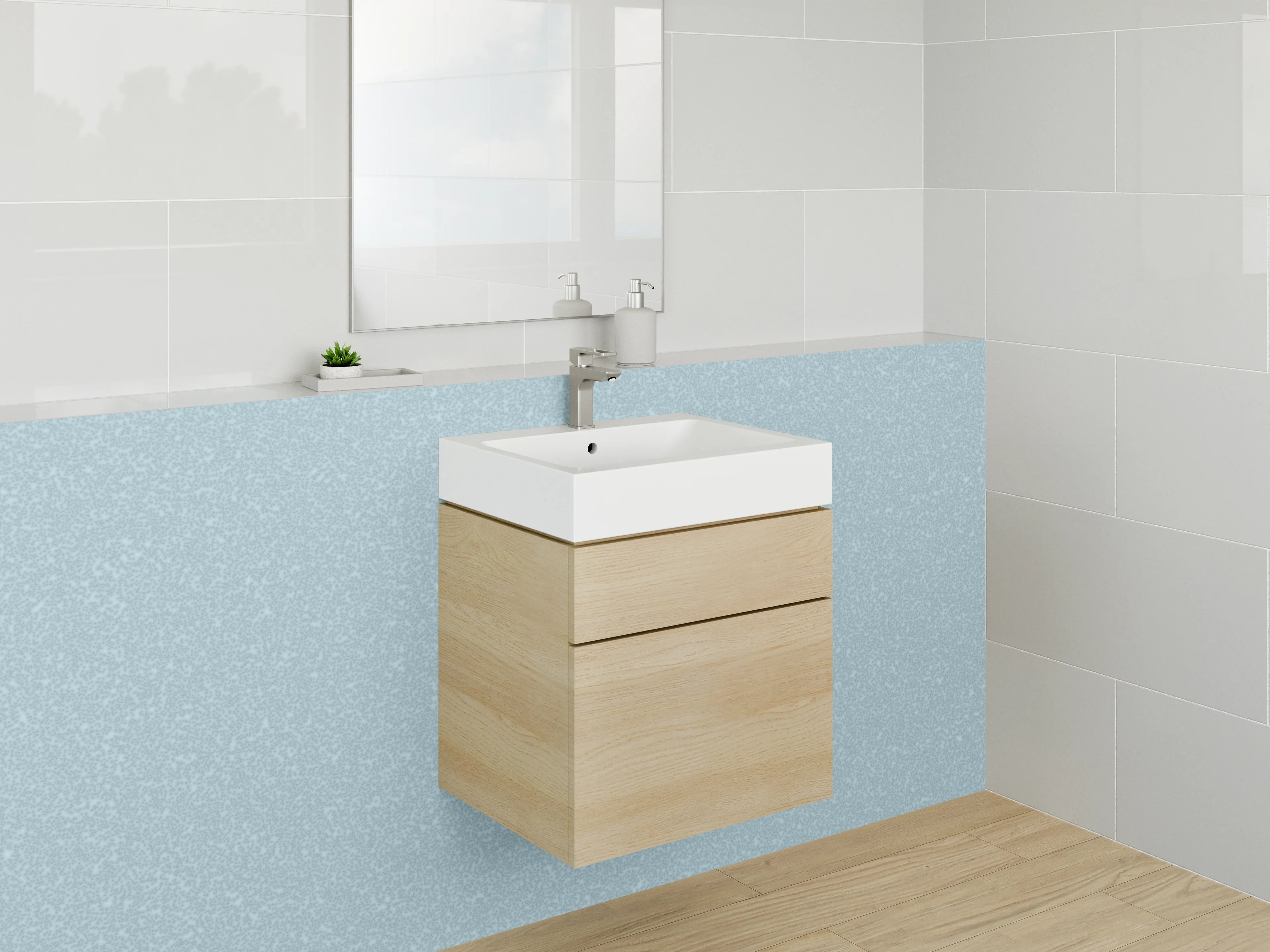 Waschbecken-Rückwand - Hellblaue Wand mit feiner Struktur